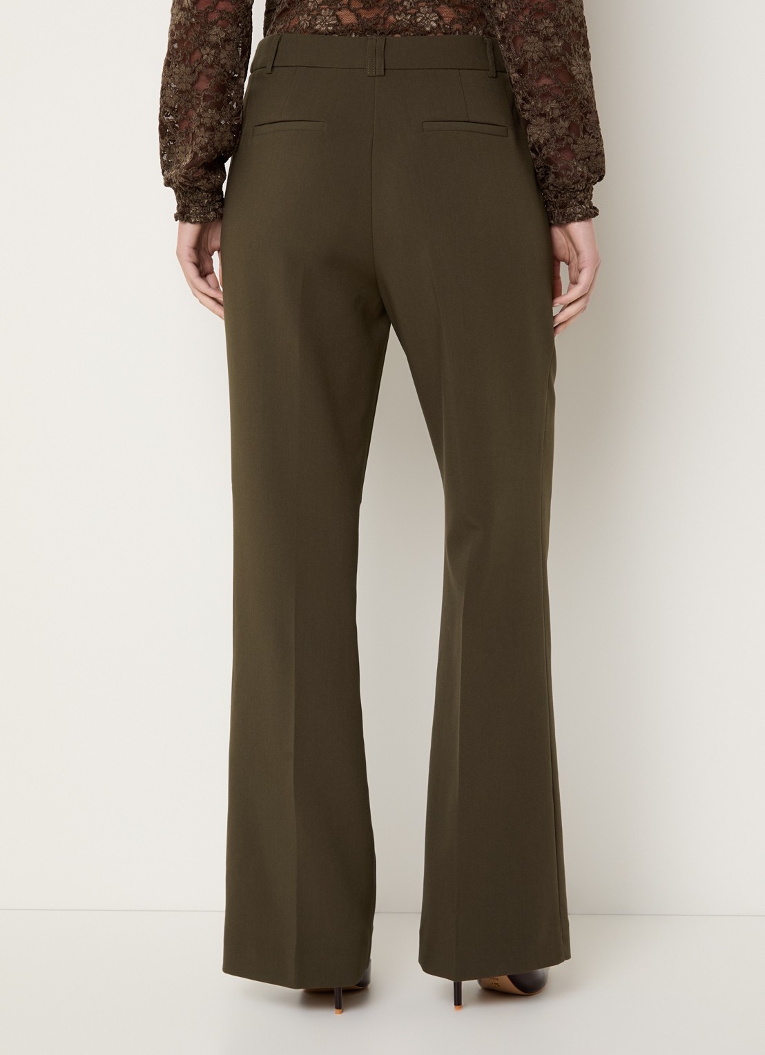Aaiko Chantalle high waist wide fit pantalon met persplooi en structuur - achterkant 4 bronsgroen