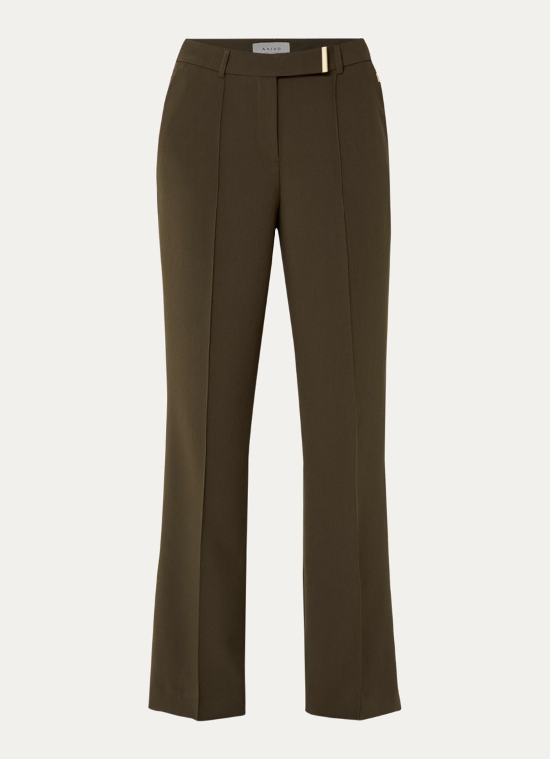 Aaiko Chantalle high waist wide fit pantalon met persplooi en structuur - voorkant bronsgroen