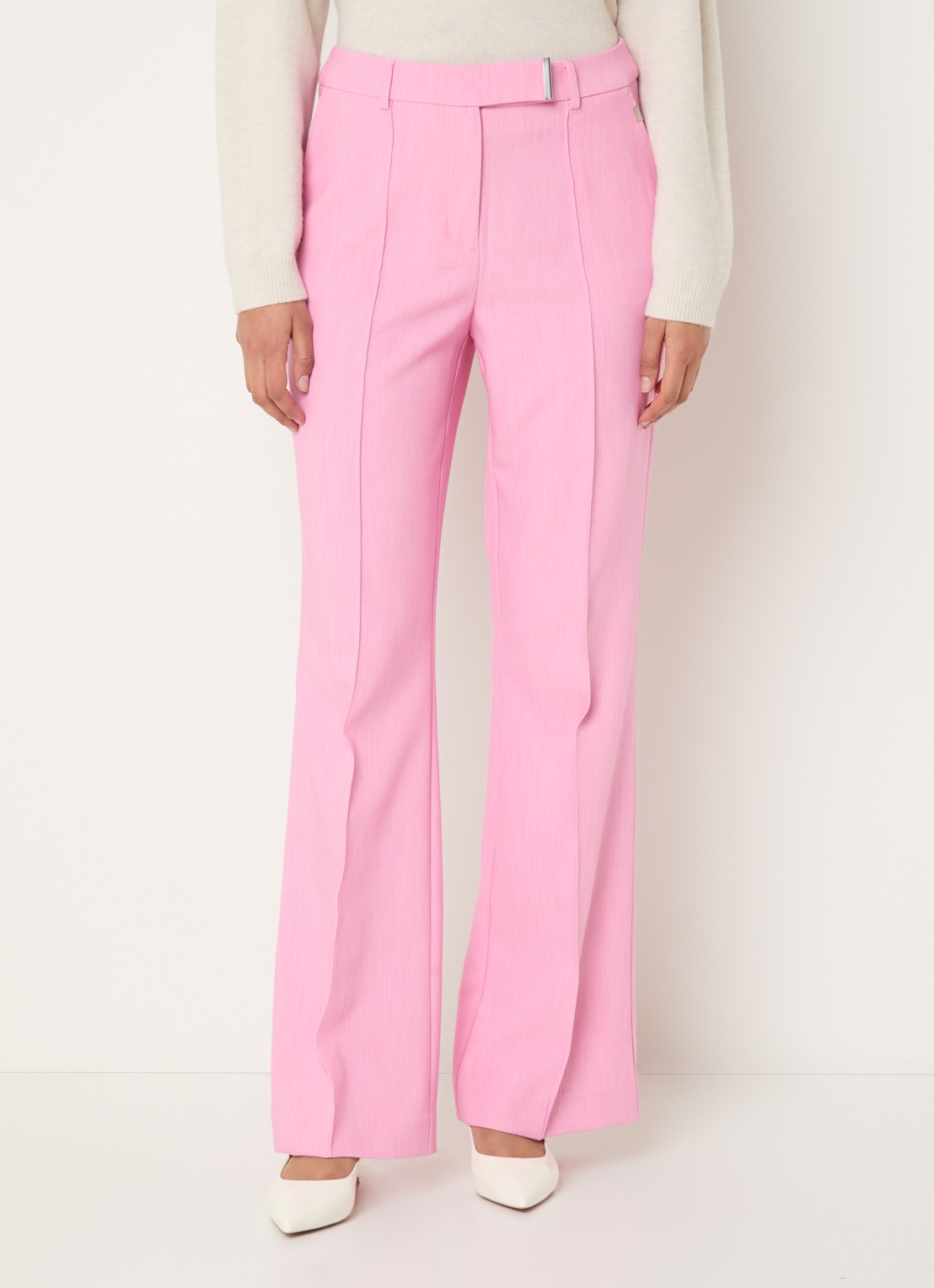 Aaiko Chantalle high waist wide fit pantalon met persplooi en structuur - detail 3 lichtroze
