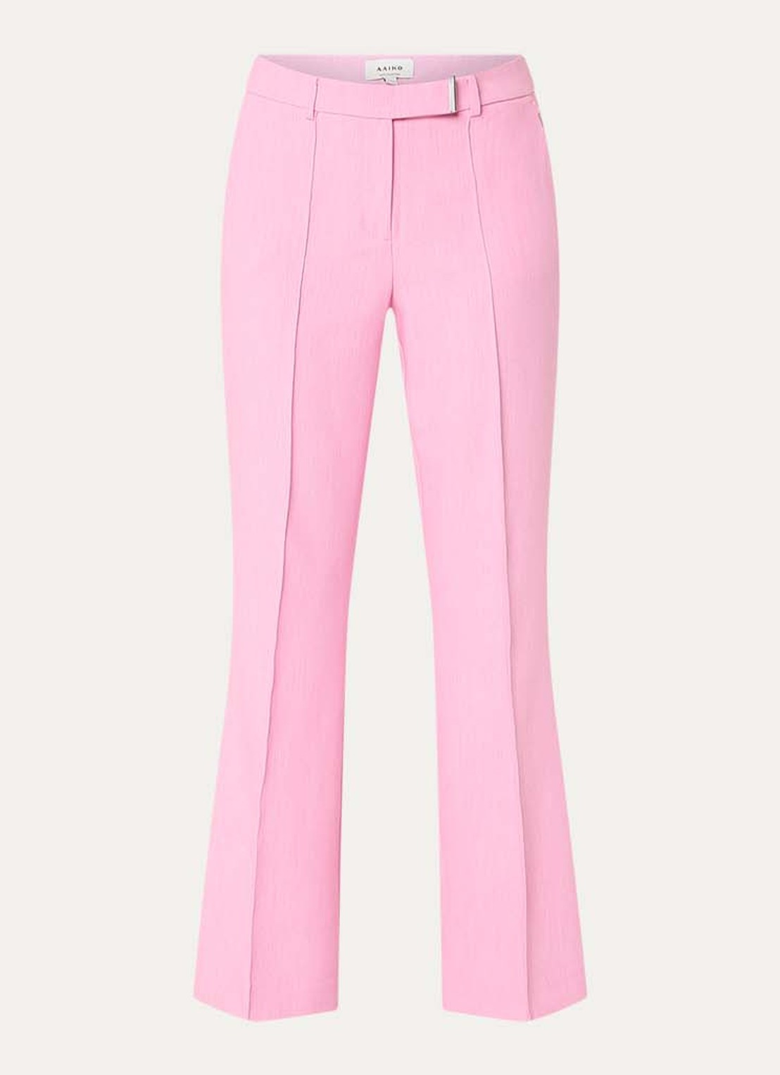Aaiko Chantalle high waist wide fit pantalon met persplooi en structuur - voorkant lichtroze