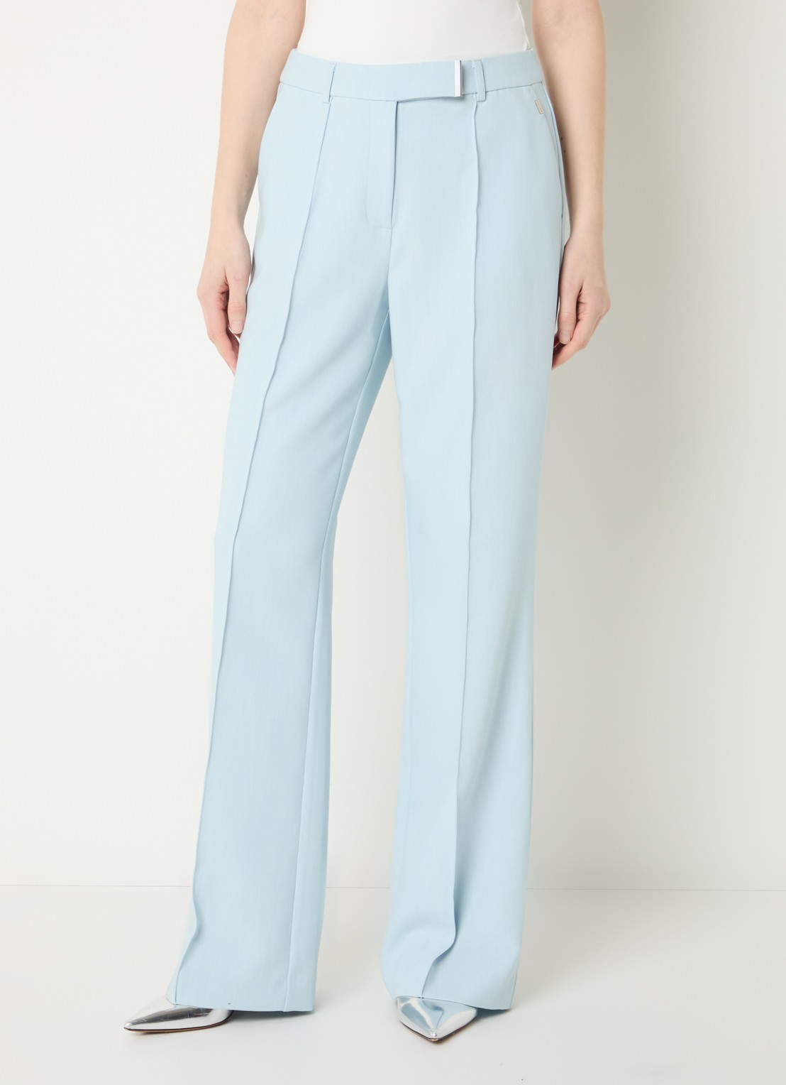 Aaiko Chantalle high waist wide fit pantalon met persplooi en structuur - detail 2 lichtblauw