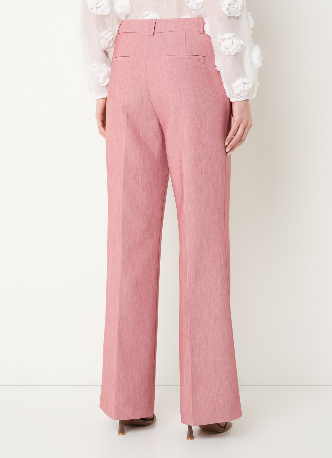 Aaiko Chantalle high waist wide fit pantalon met persplooi en structuur - achterkant 4 roze