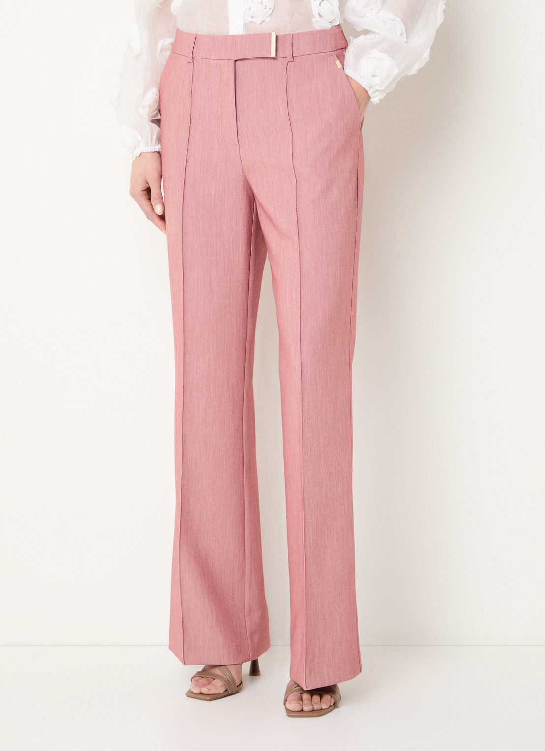 Aaiko Chantalle high waist wide fit pantalon met persplooi en structuur - detail roze