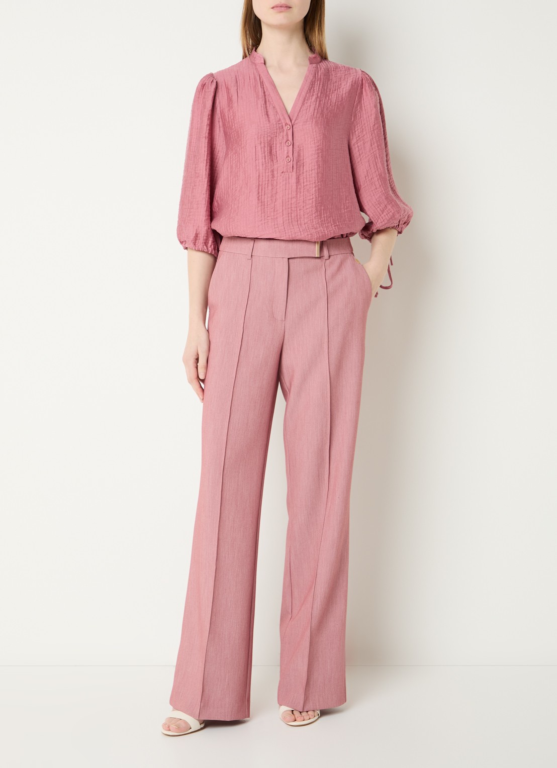 Aaiko Dahla tuniek met V-hals en ballonmouw - voorkant 3 roze