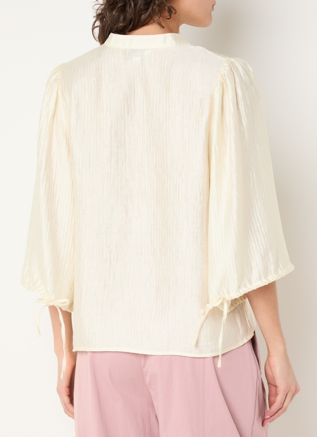Aaiko Dahla tuniek met V-hals en ballonmouw - achterkant taupe