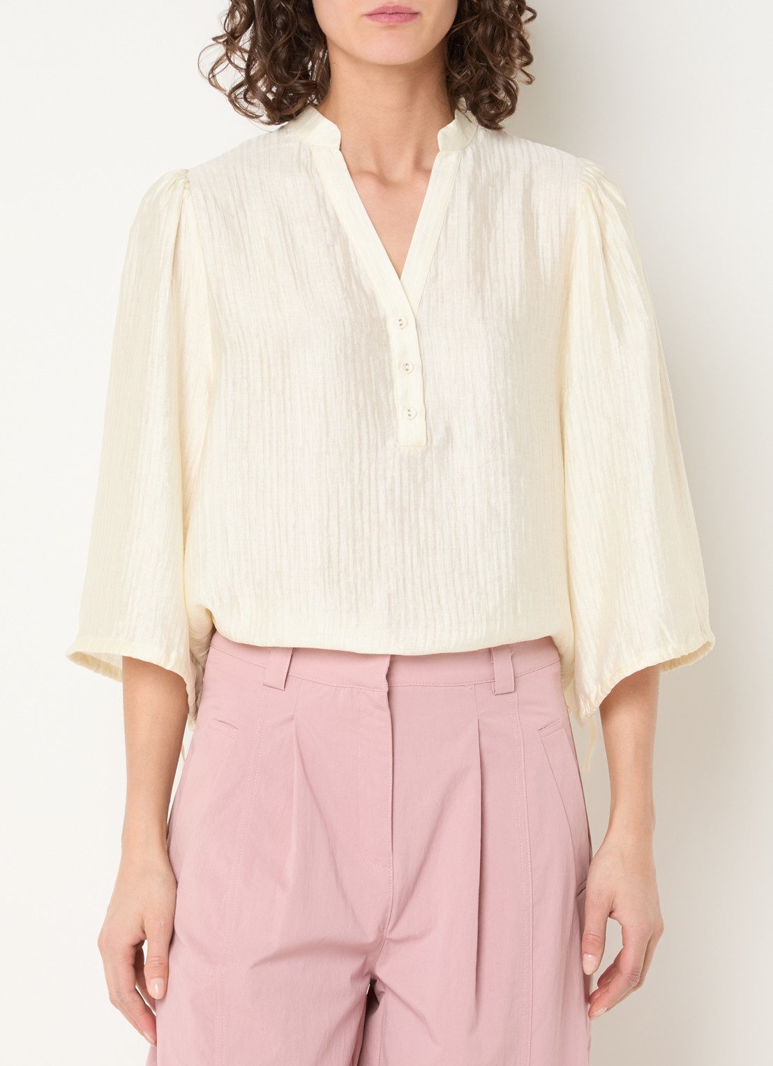 Aaiko Dahla tuniek met V-hals en ballonmouw - detail 2 taupe