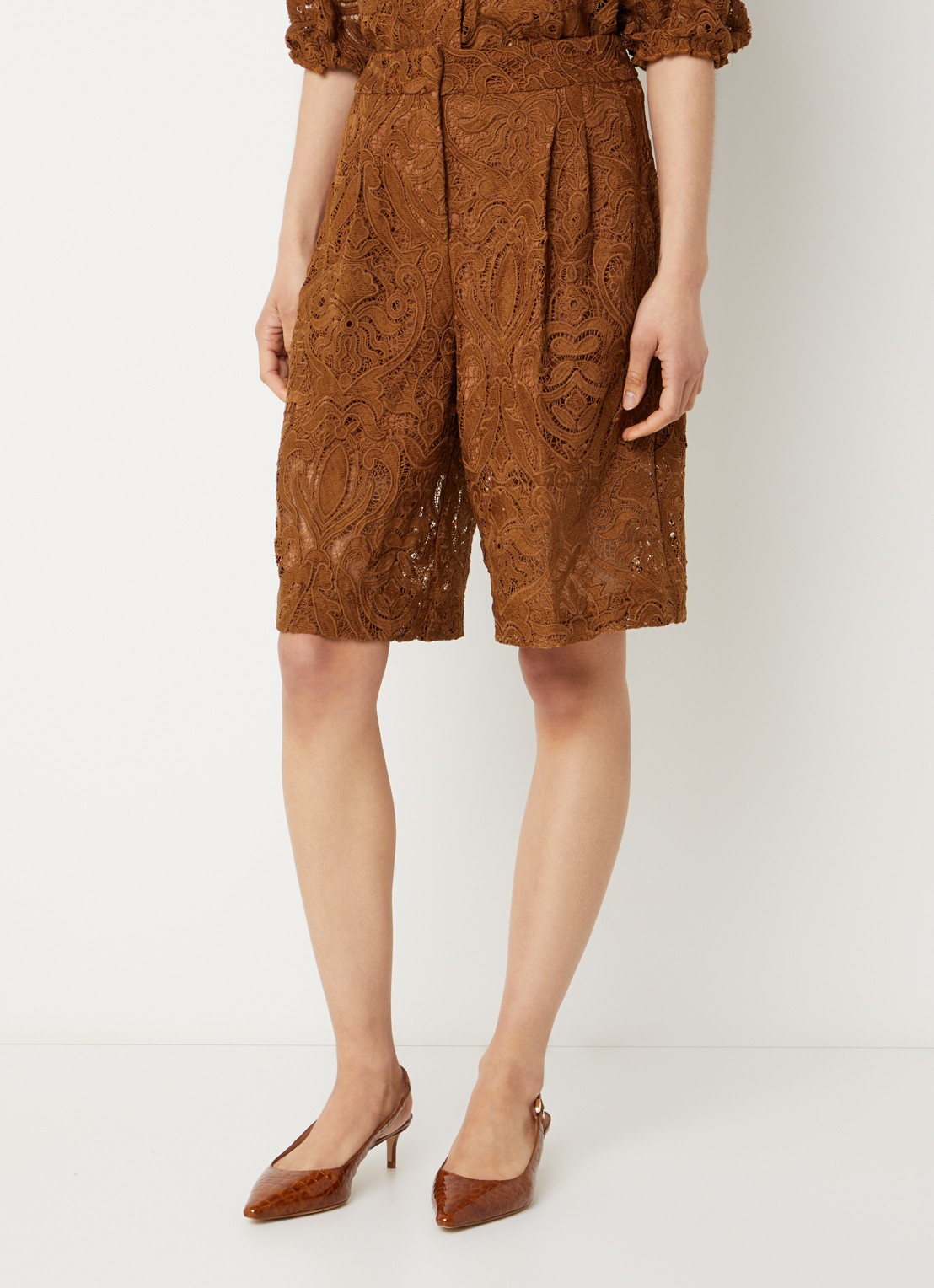 Aaiko Dionne mid waist korte broek met broderie - detail 3 cognac