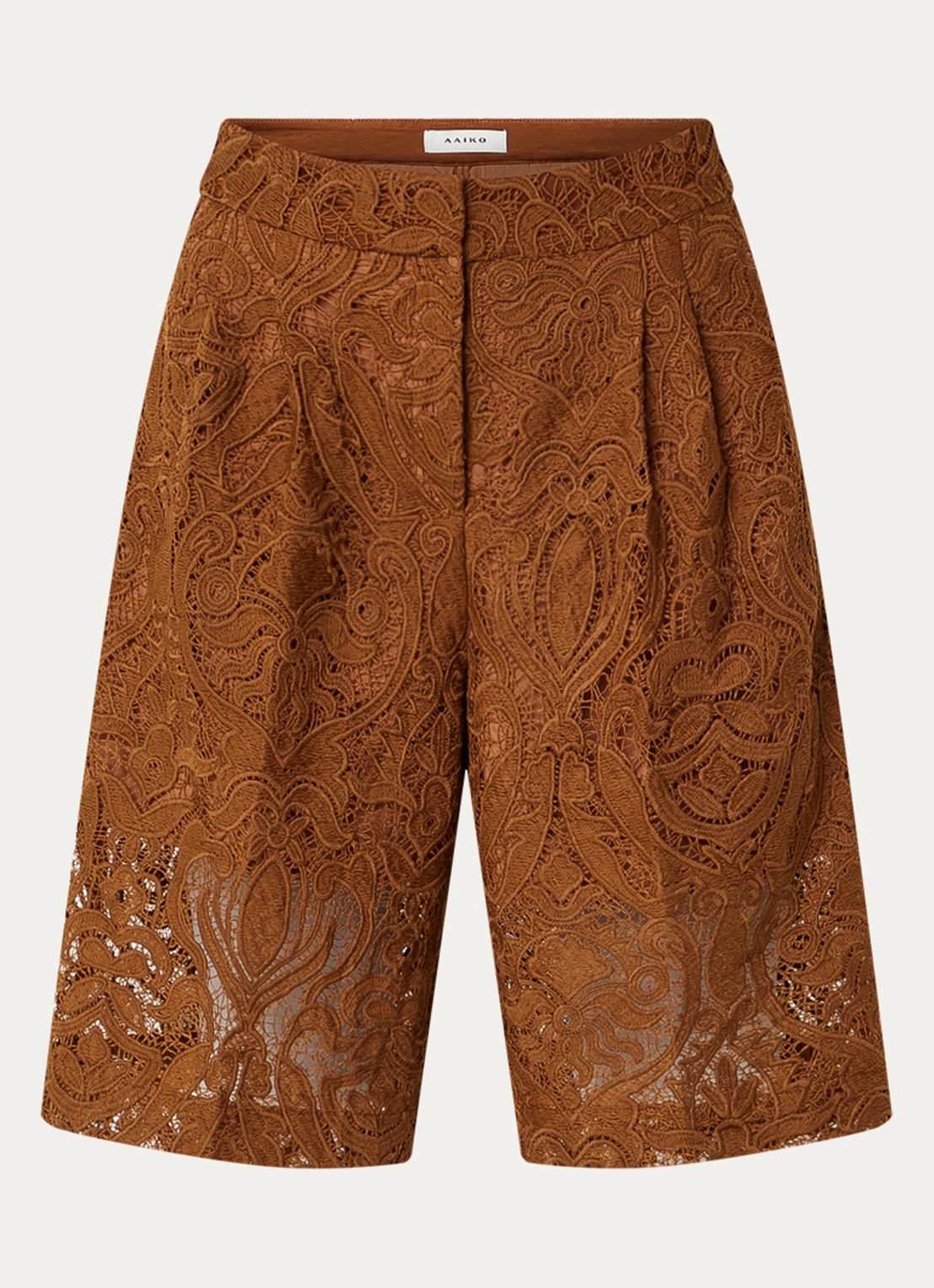 Aaiko Dionne mid waist korte broek met broderie - voorkant cognac