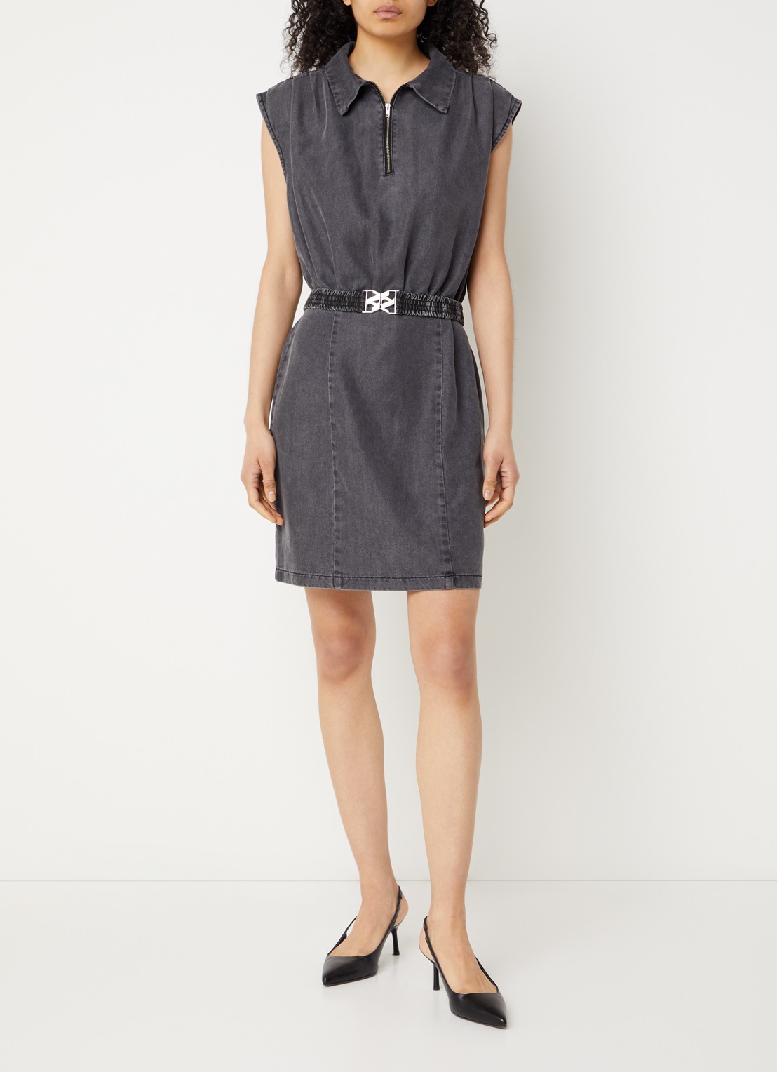 Aaiko Edith mini jurk met ceintuur - voorkant 4 antraciet