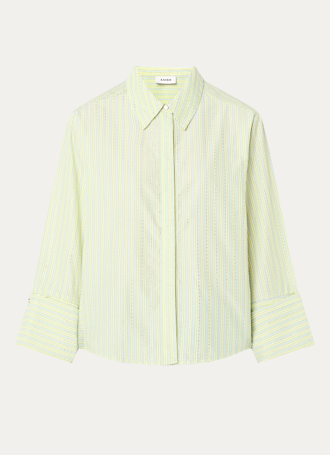 Aaiko Elda blouse met streepprint en strass - voorkant 3 lichtgroen