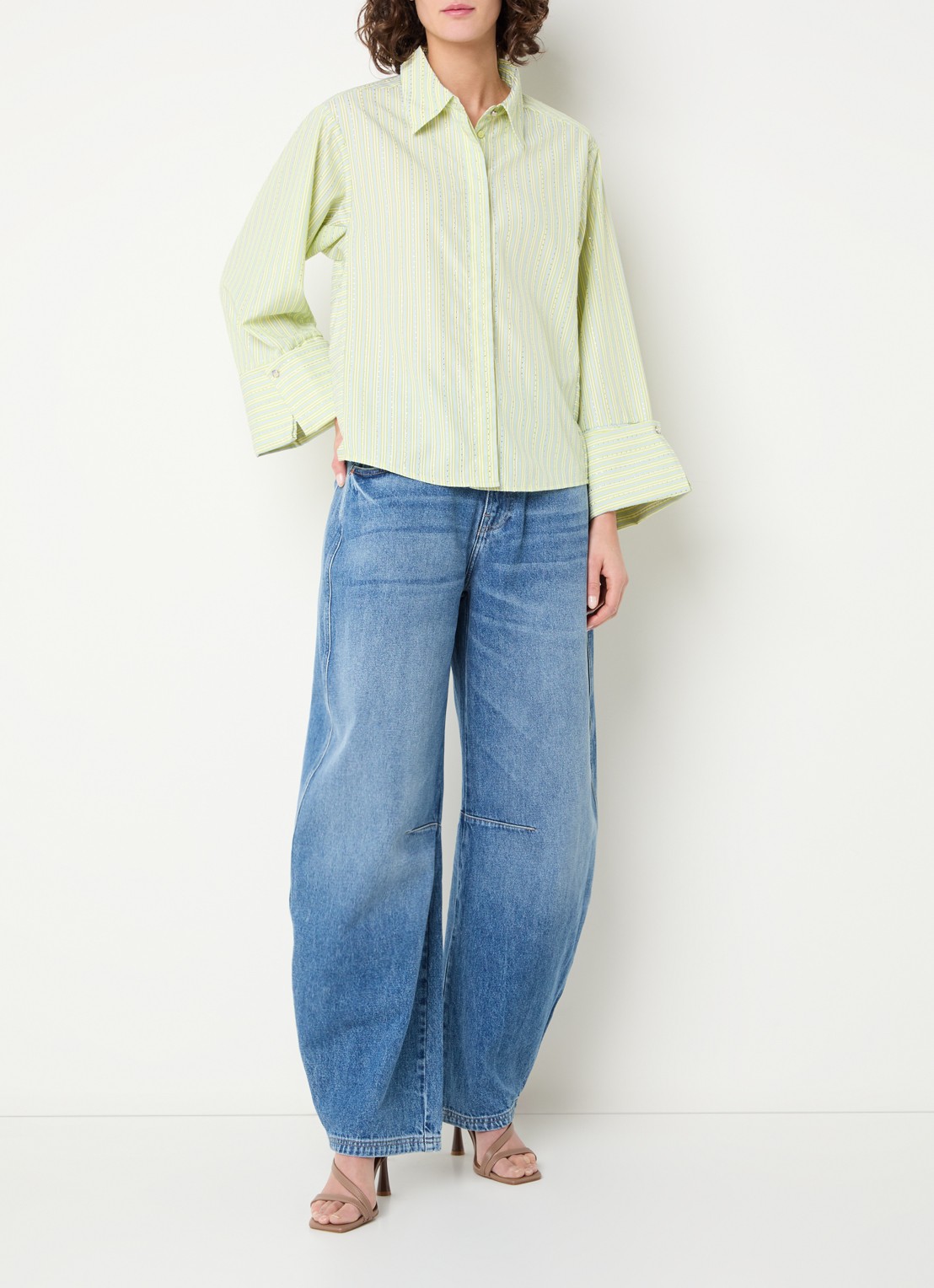 Aaiko Elda blouse met streepprint en strass - voorkant 4 lichtgroen