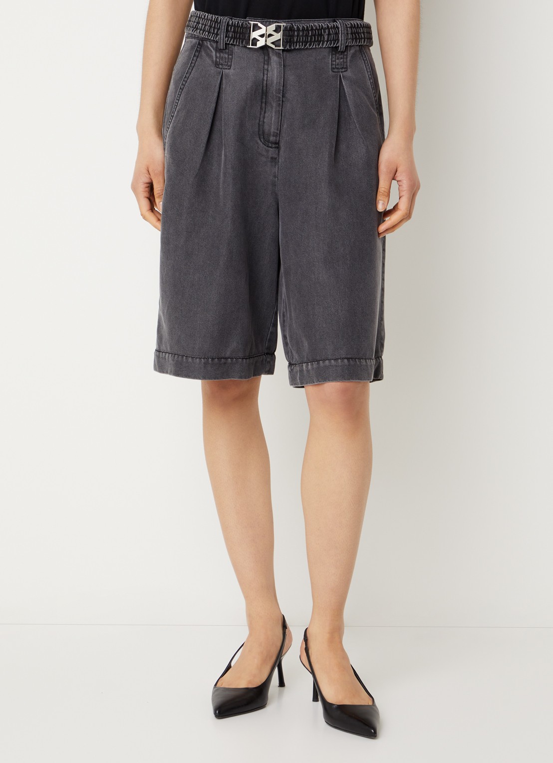 Aaiko Eline high waist wide fit korte broek met steekzakken - detail 3 zwart