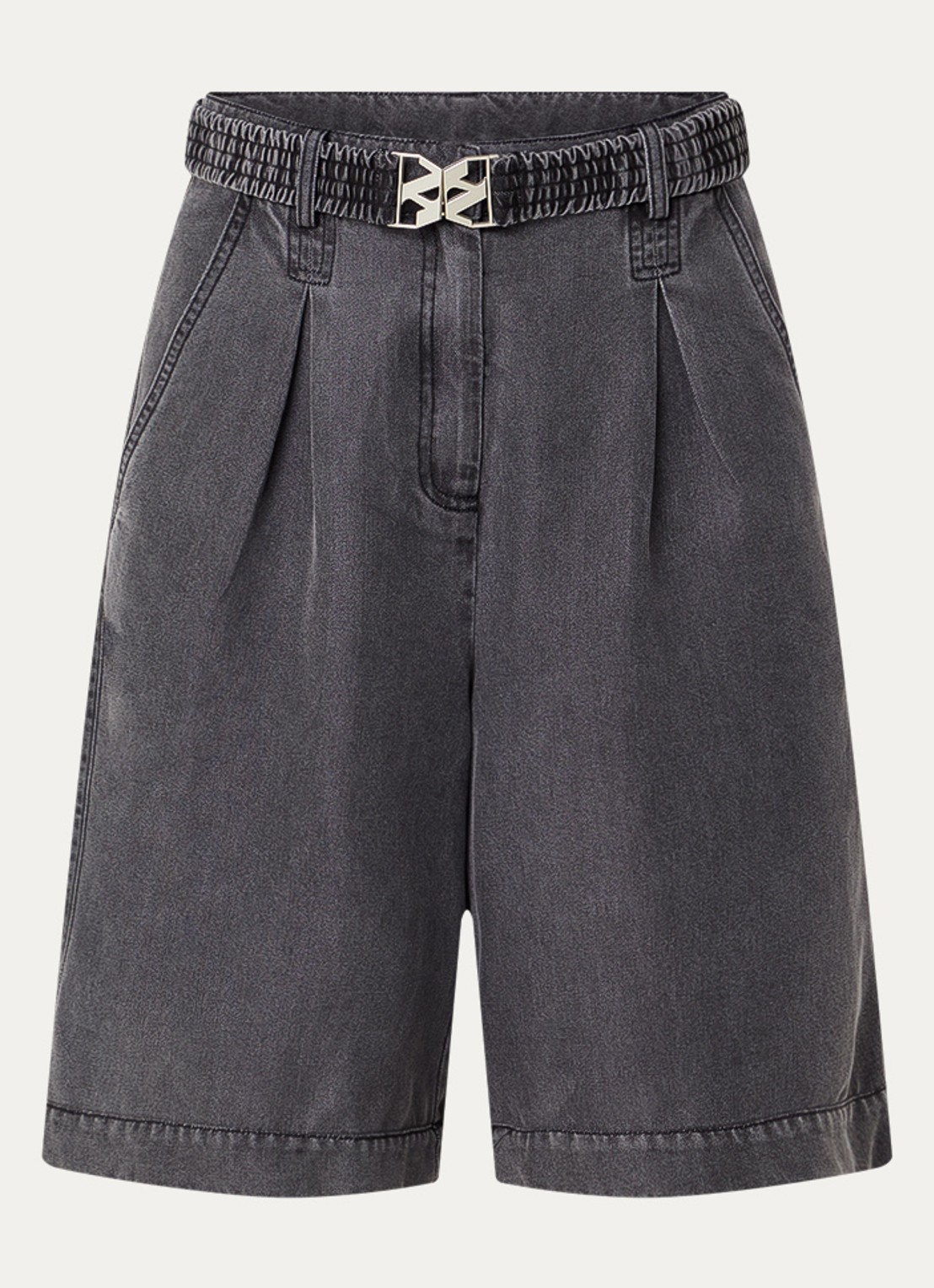 Aaiko Eline high waist wide fit korte broek met steekzakken - voorkant zwart