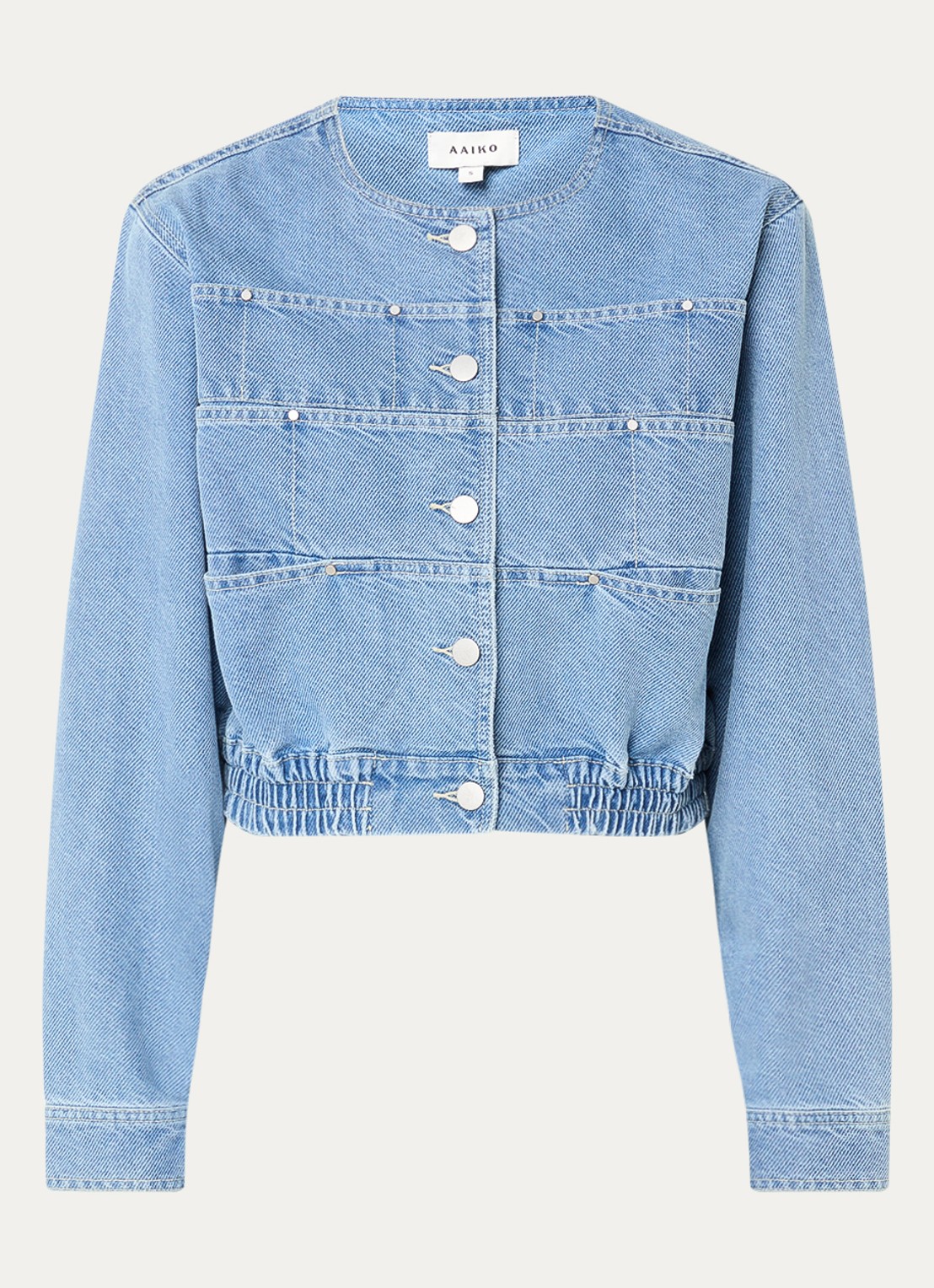 Aaiko Fallon cropped spijkerjas met ronde hals - voorkant indigo