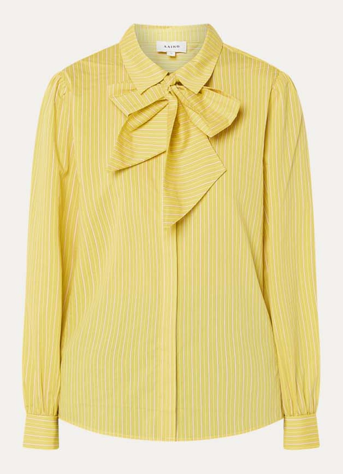 Aaiko Fenne blouse met sjaalkraag en streepprint - voorkant geel