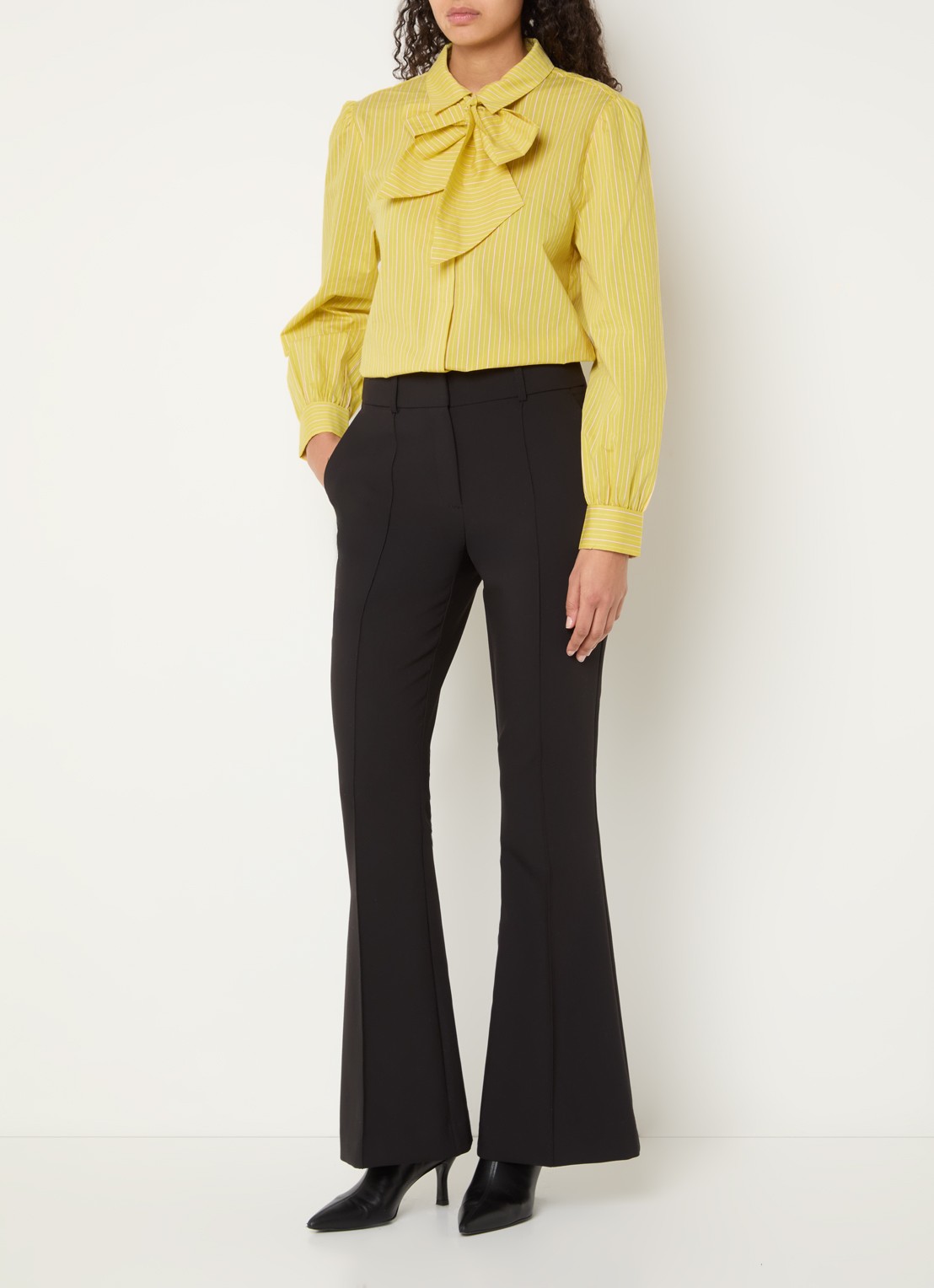 Aaiko Fenne blouse met sjaalkraag en streepprint - voorkant 2 geel