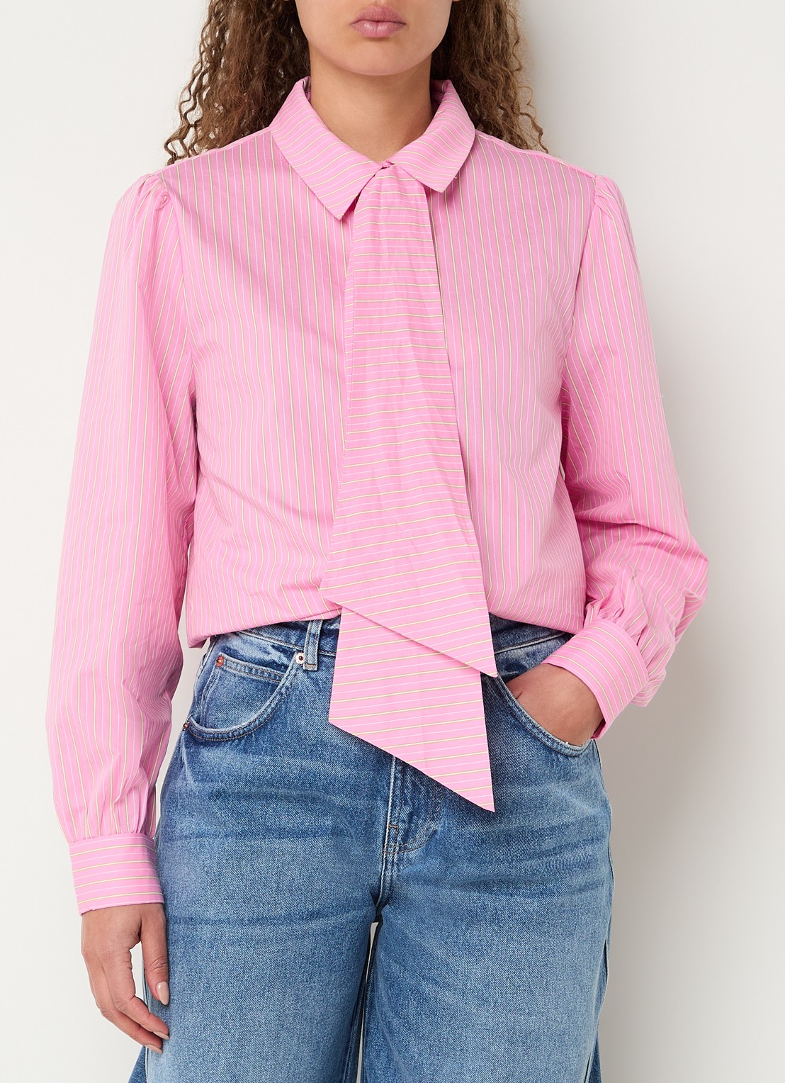 Aaiko Fenne blouse met sjaalkraag en streepprint - detail 2 roze