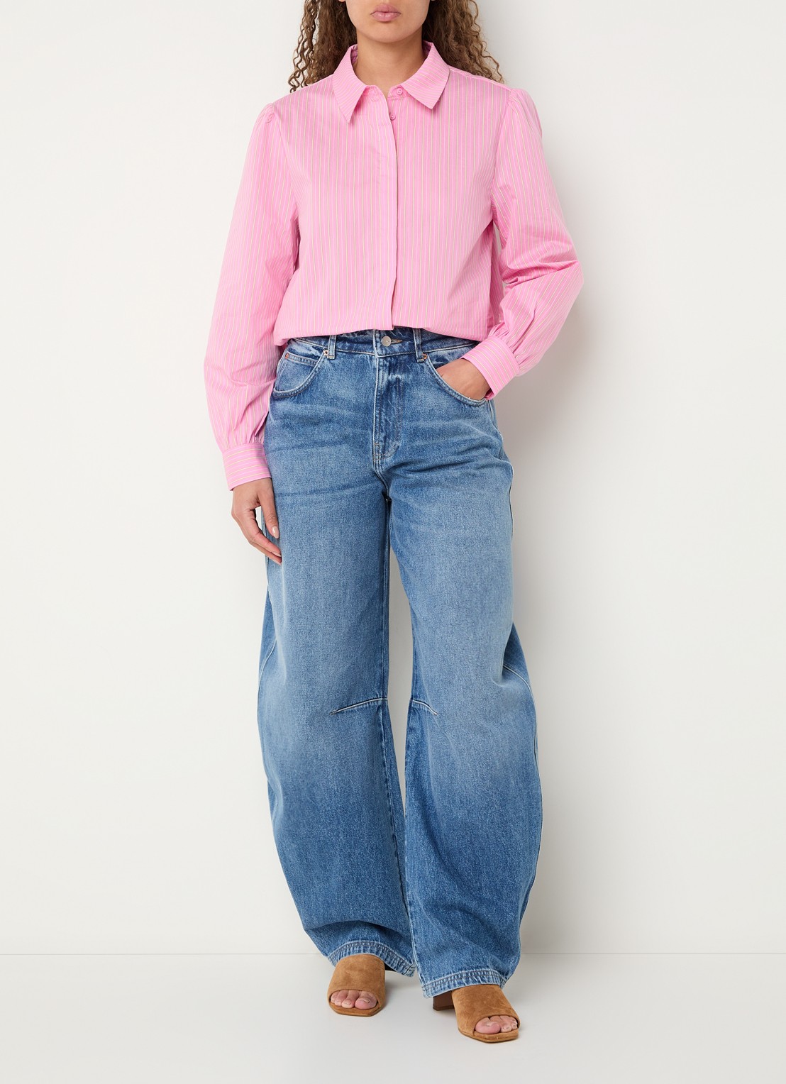 Aaiko Fenne blouse met sjaalkraag en streepprint - voorkant 4 roze
