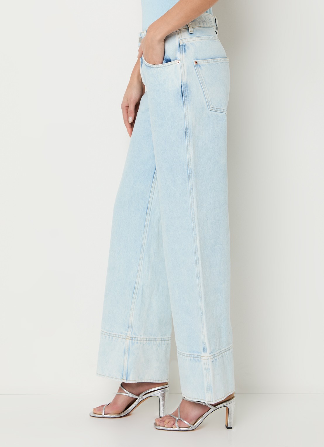 Aaiko Gaby high waist wide leg jeans met lichte wassing - detail 5 indigo