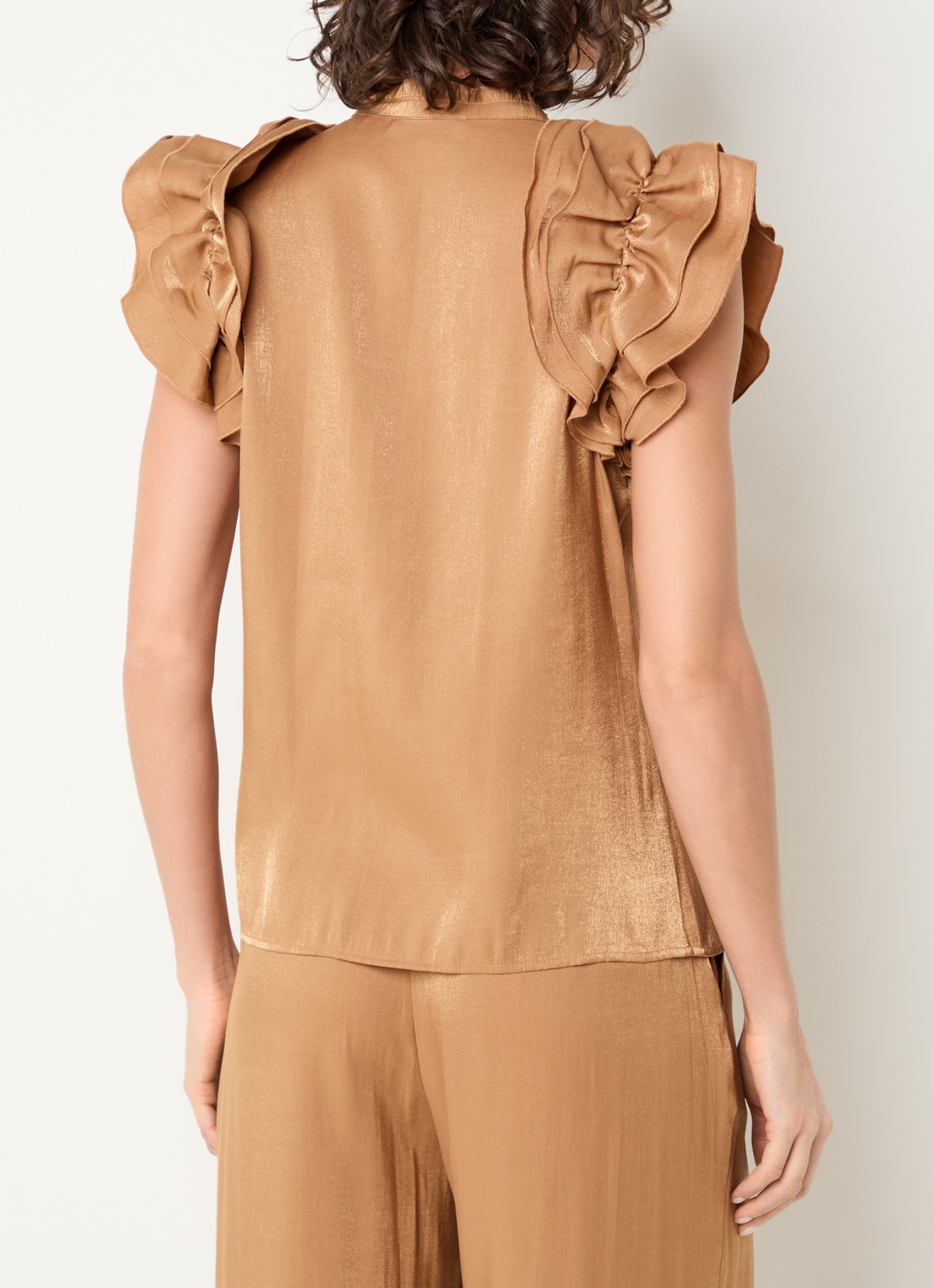 Aaiko Gezana Vis blouse met glanzende finish - achterkant camel
