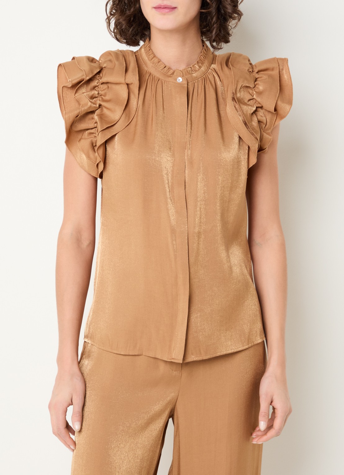 Aaiko Gezana Vis blouse met glanzende finish - detail 4 camel