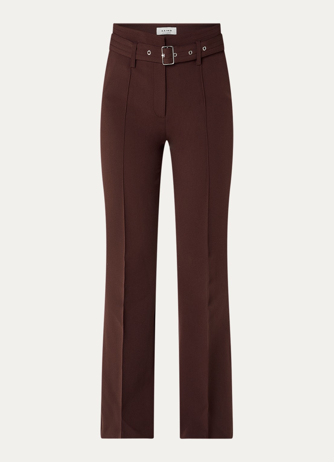 Aaiko Glenn mid waist flared fit pantalon met ceintuur en steekzakken - voorkant bordeauxrood