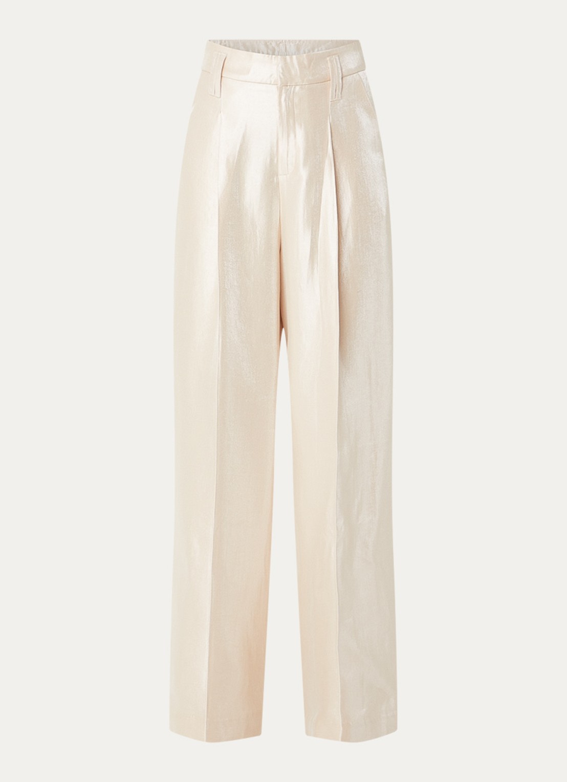 Aaiko Hailey high waist wide fit pantalon met metallic finish - voorkant 2 vanillegeel