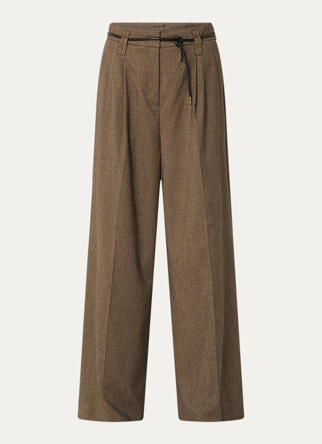 Aaiko Hailey Tweed mid waist wide fit pantalon met paspelzakken - voorkant 3 lichtbruin
