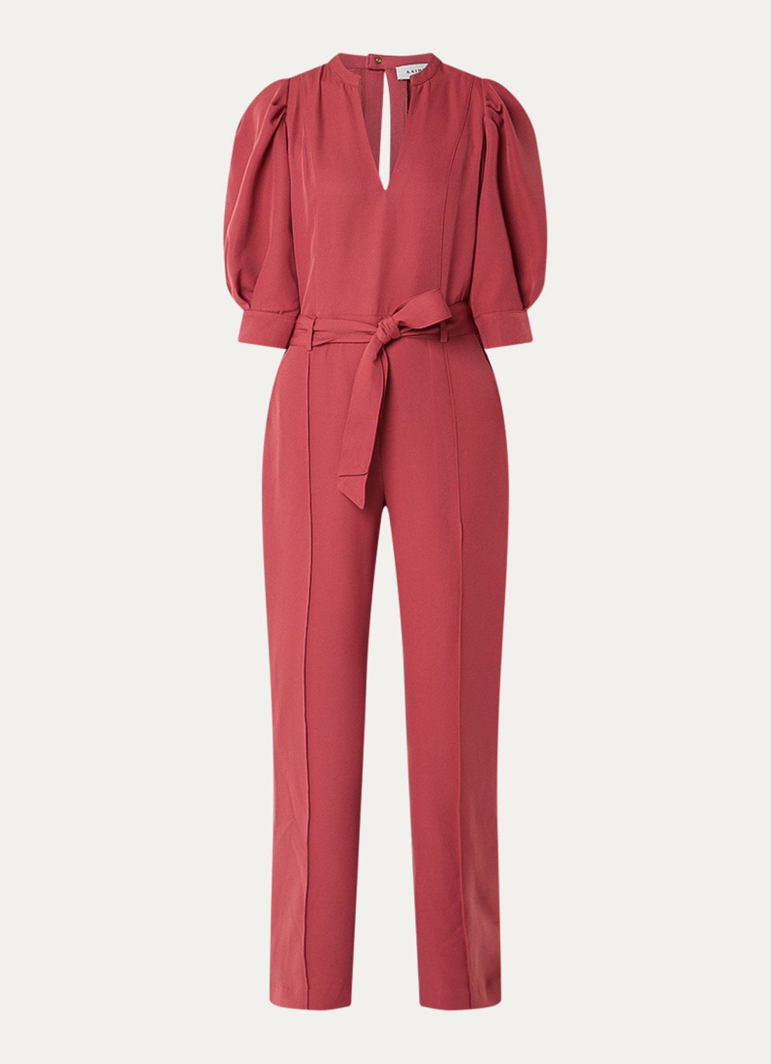 Aaiko Hellen jumpsuit met strikceintuur - voorkant steenrood