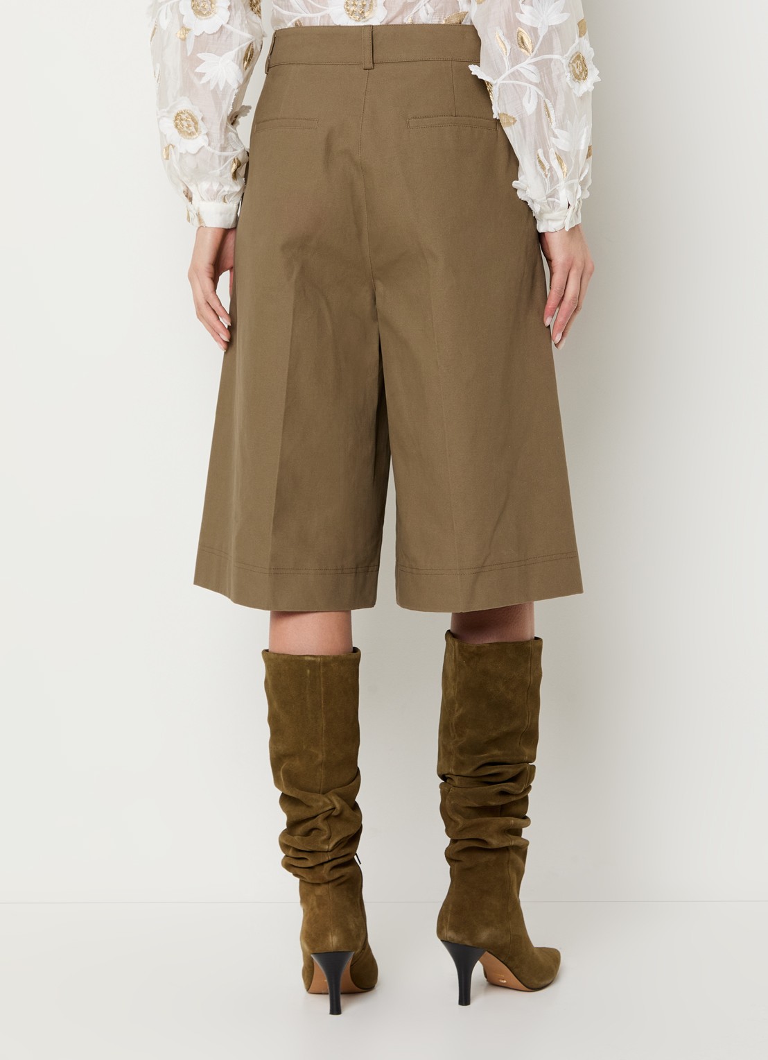Aaiko Inaya high waist loose fit korte pantalon met steekzakken - achterkant 2 khaki