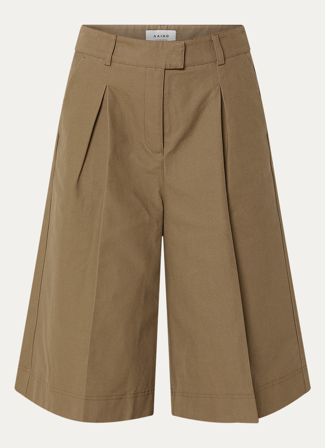 Aaiko Inaya high waist loose fit korte pantalon met steekzakken - voorkant 3 khaki