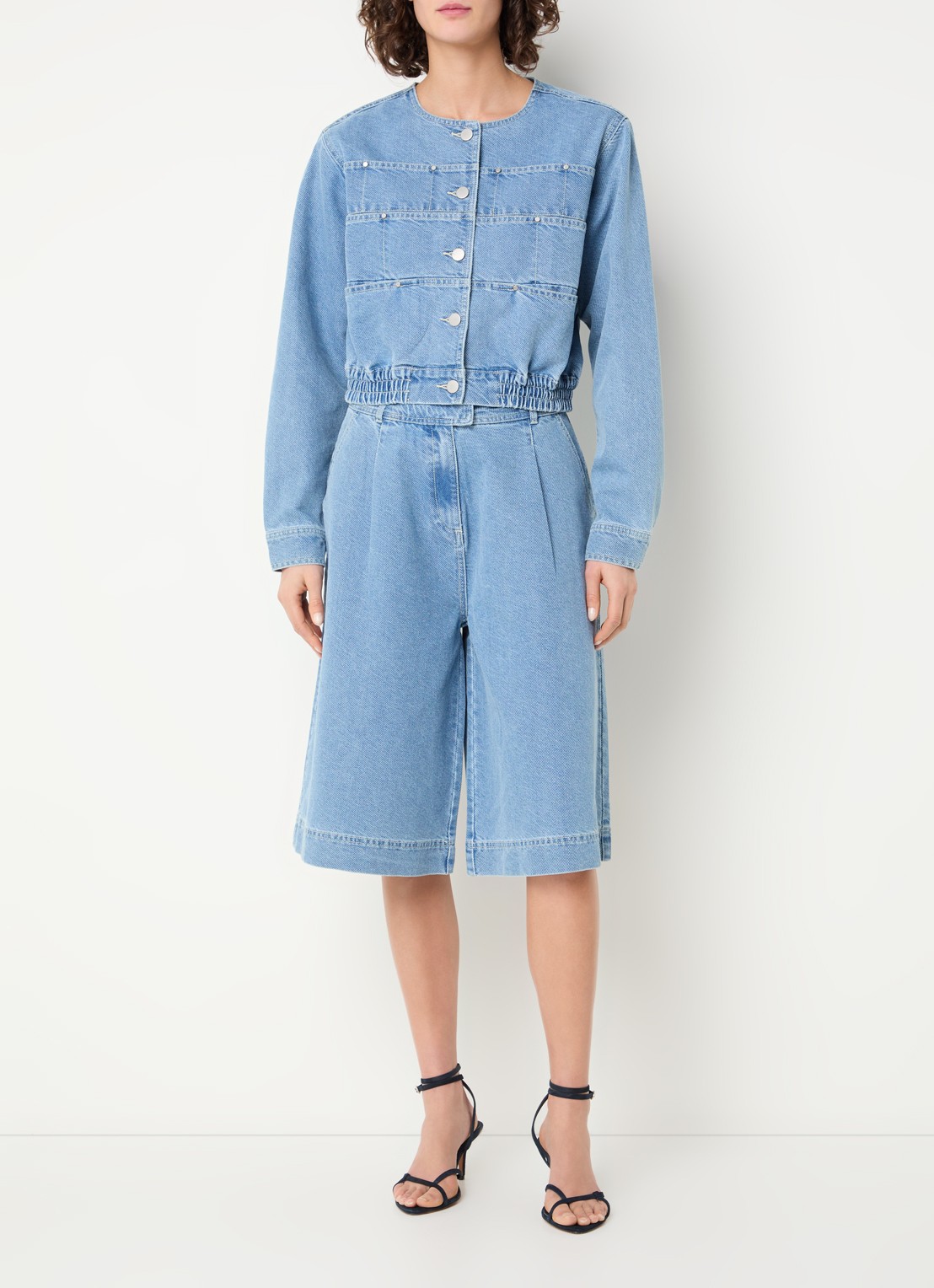 Aaiko Inaya high waist wide fit korte broek van denim - voorkant 3 indigo