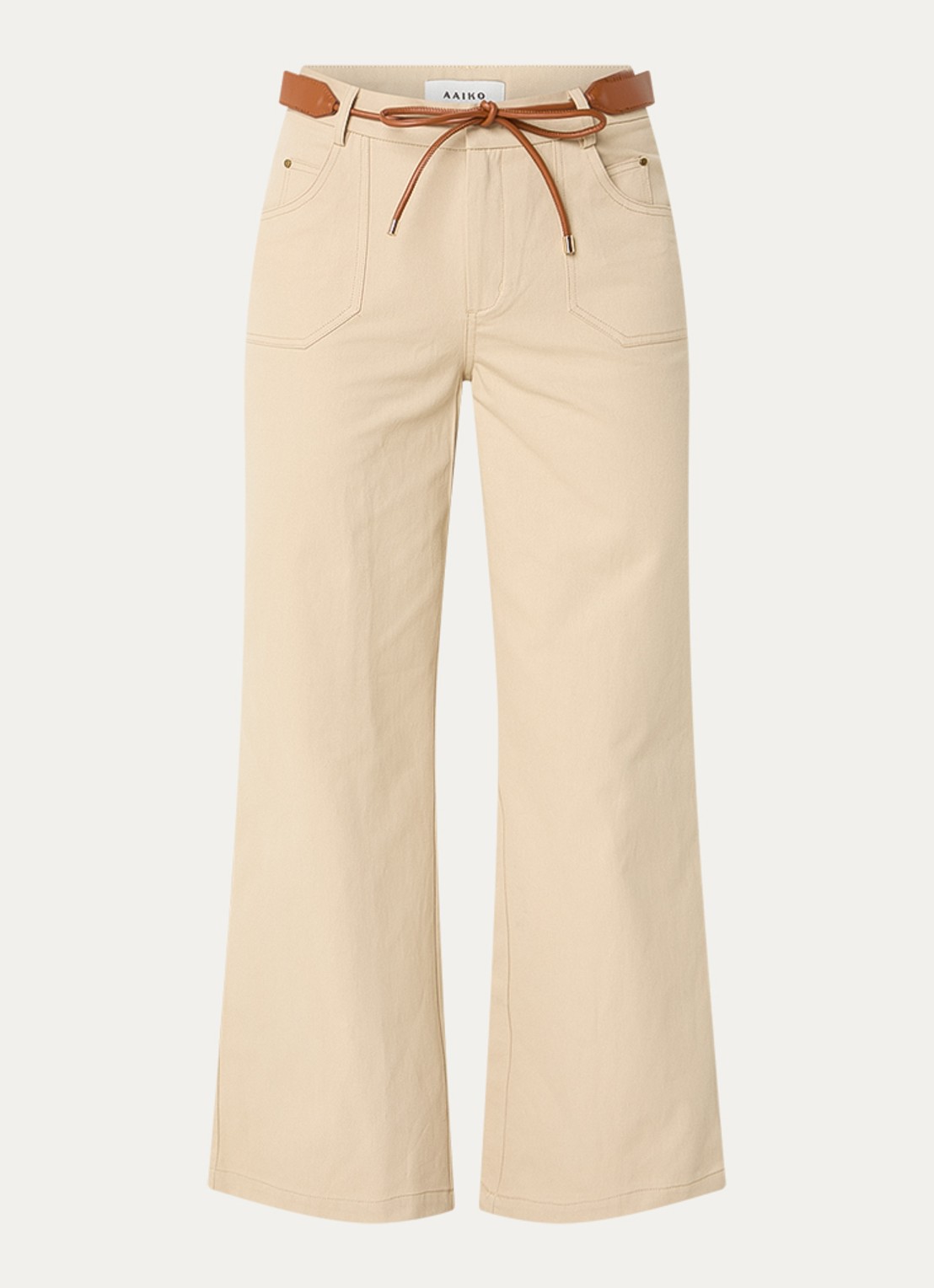 Aaiko Jael high waist flared fit broek met steekzakken - voorkant 2 beige