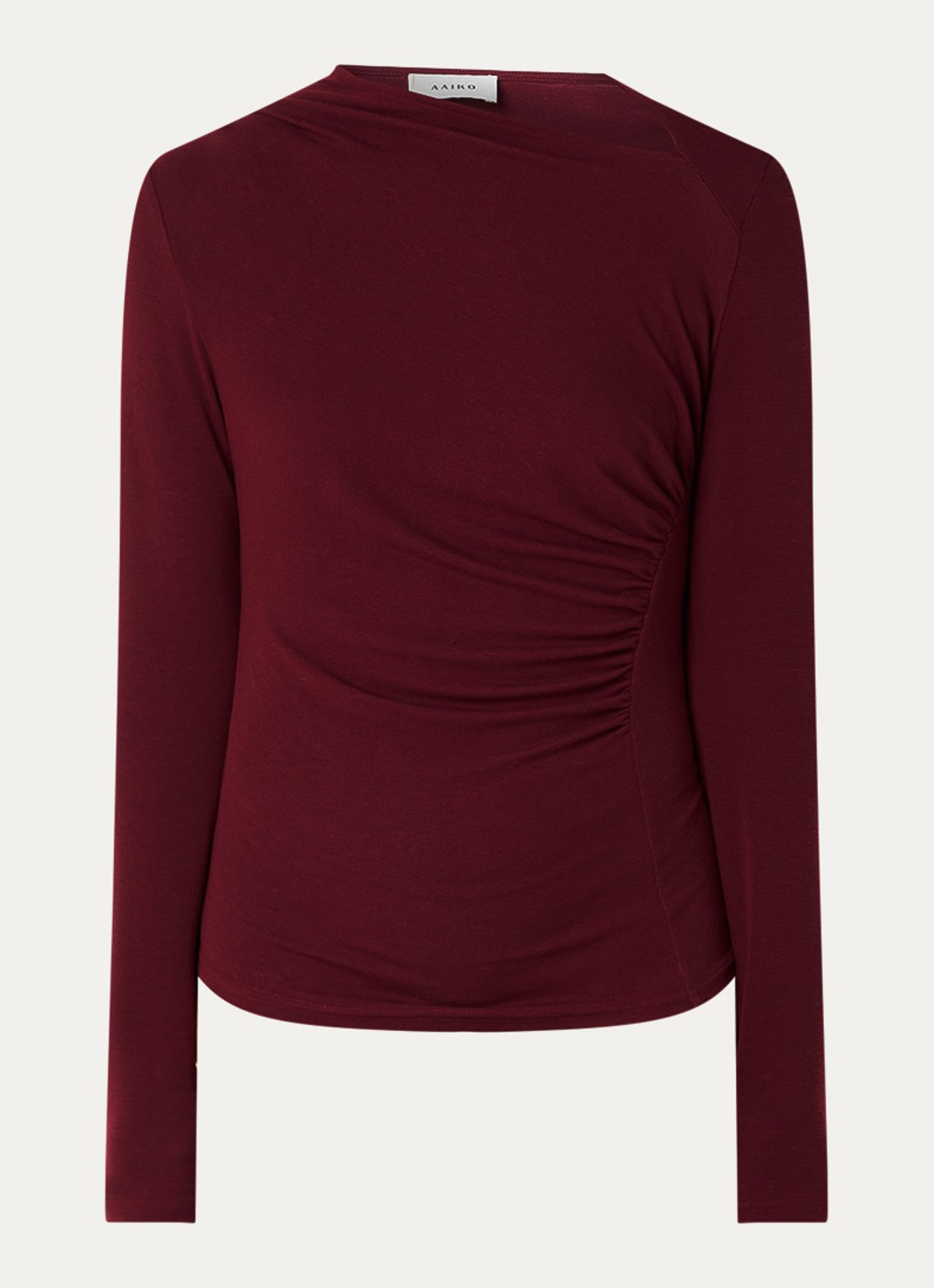Aaiko Jalisse top in wolblend met asymmetrische hals - voorkant 3 bordeauxrood