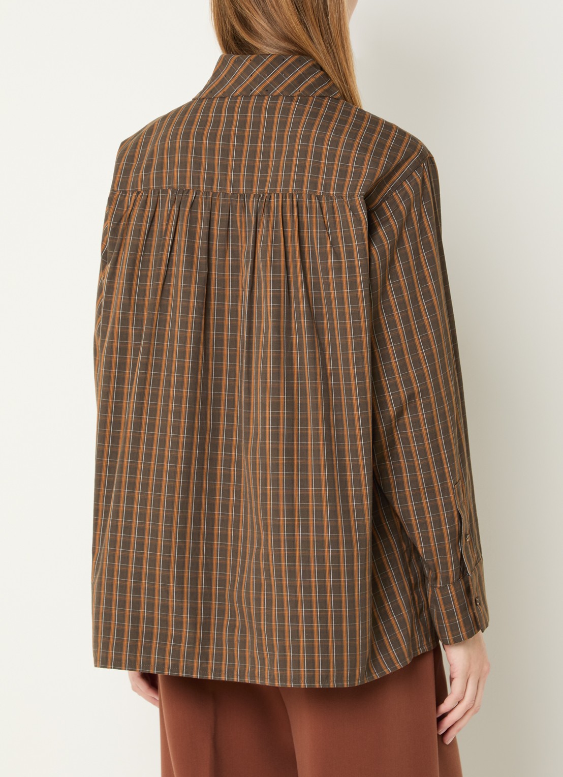 Aaiko Janesse blouse met ruitdessin en sjaalkraag - achterkant 4 bruin