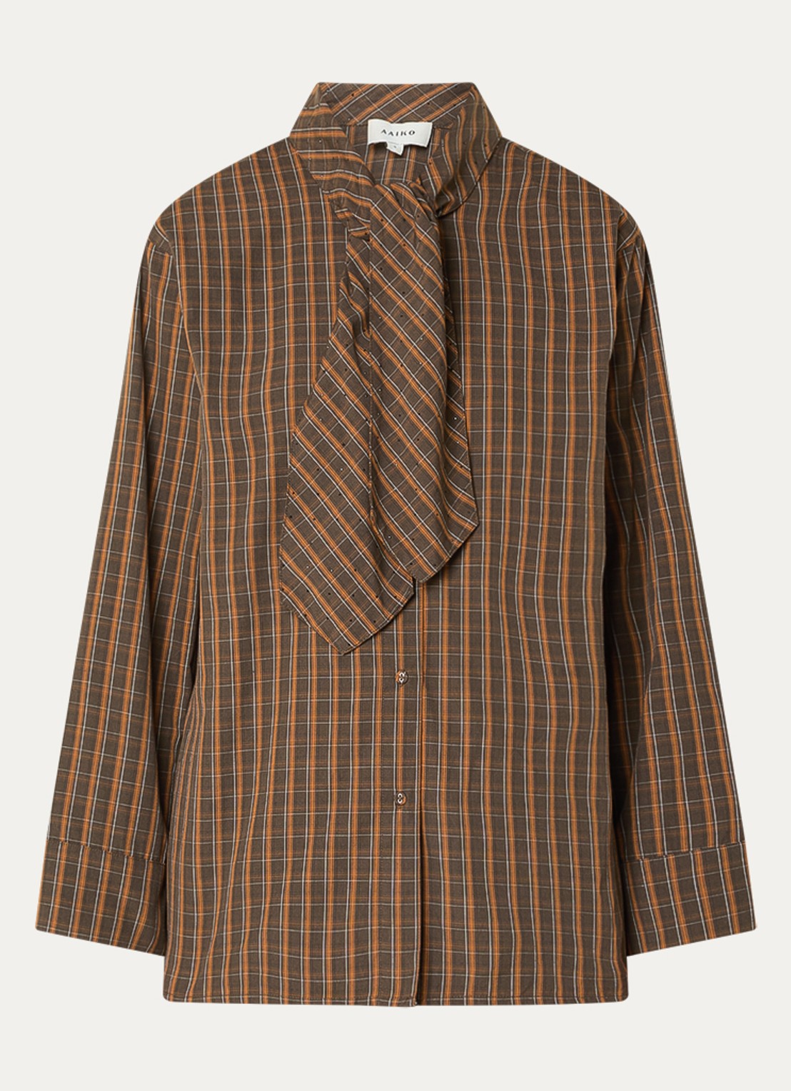 Aaiko Janesse blouse met ruitdessin en sjaalkraag - voorkant bruin