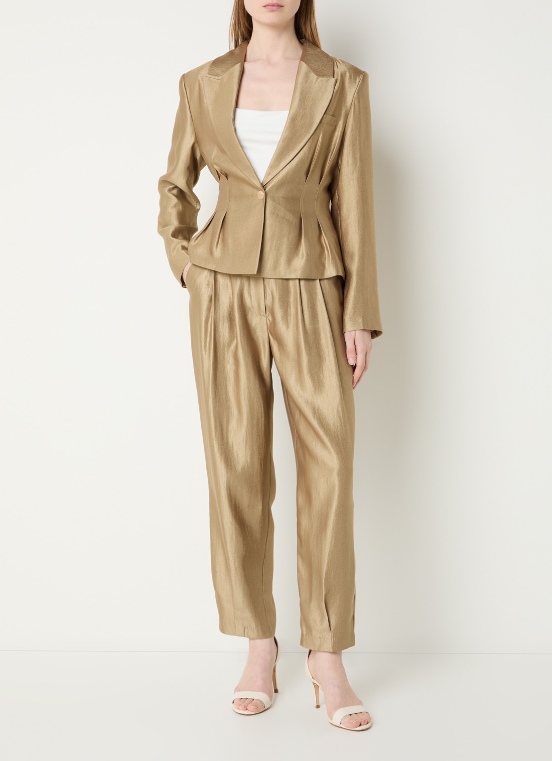 Aaiko Jasmin getailleerde blazer met metallic finish - voorkant 2 goud
