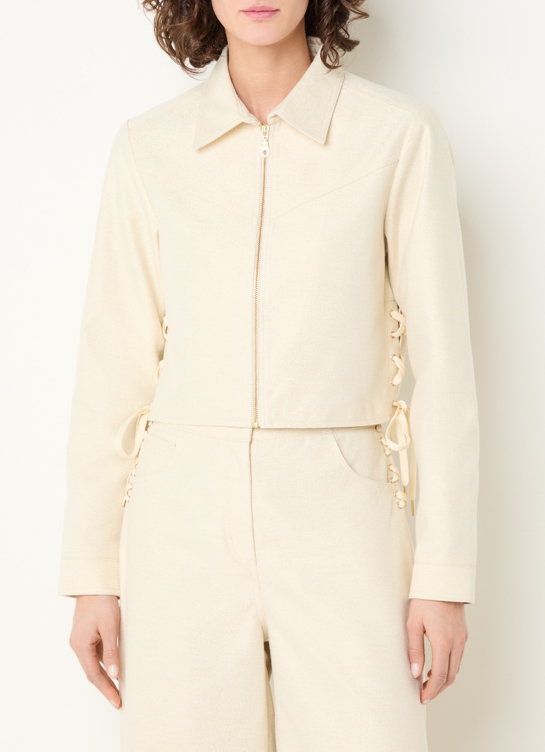 Aaiko Judith cropped jack met lurex - detail 4 gebroken wit