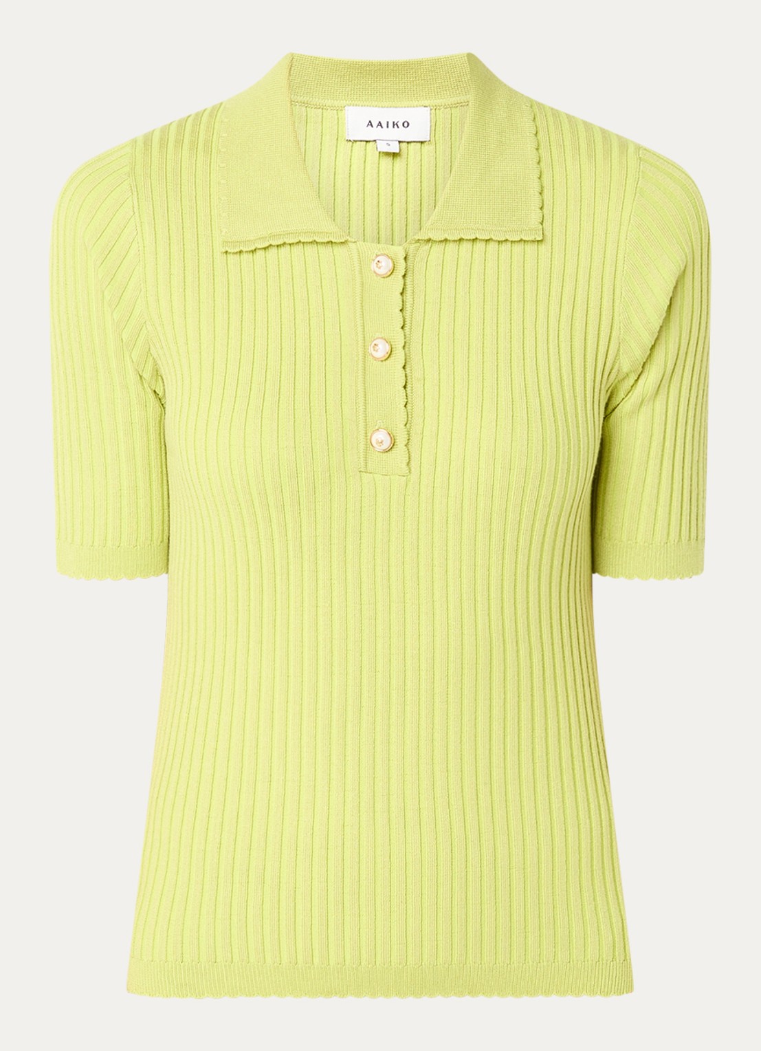 Aaiko Julia ribgebreide top  - voorkant 2 lime