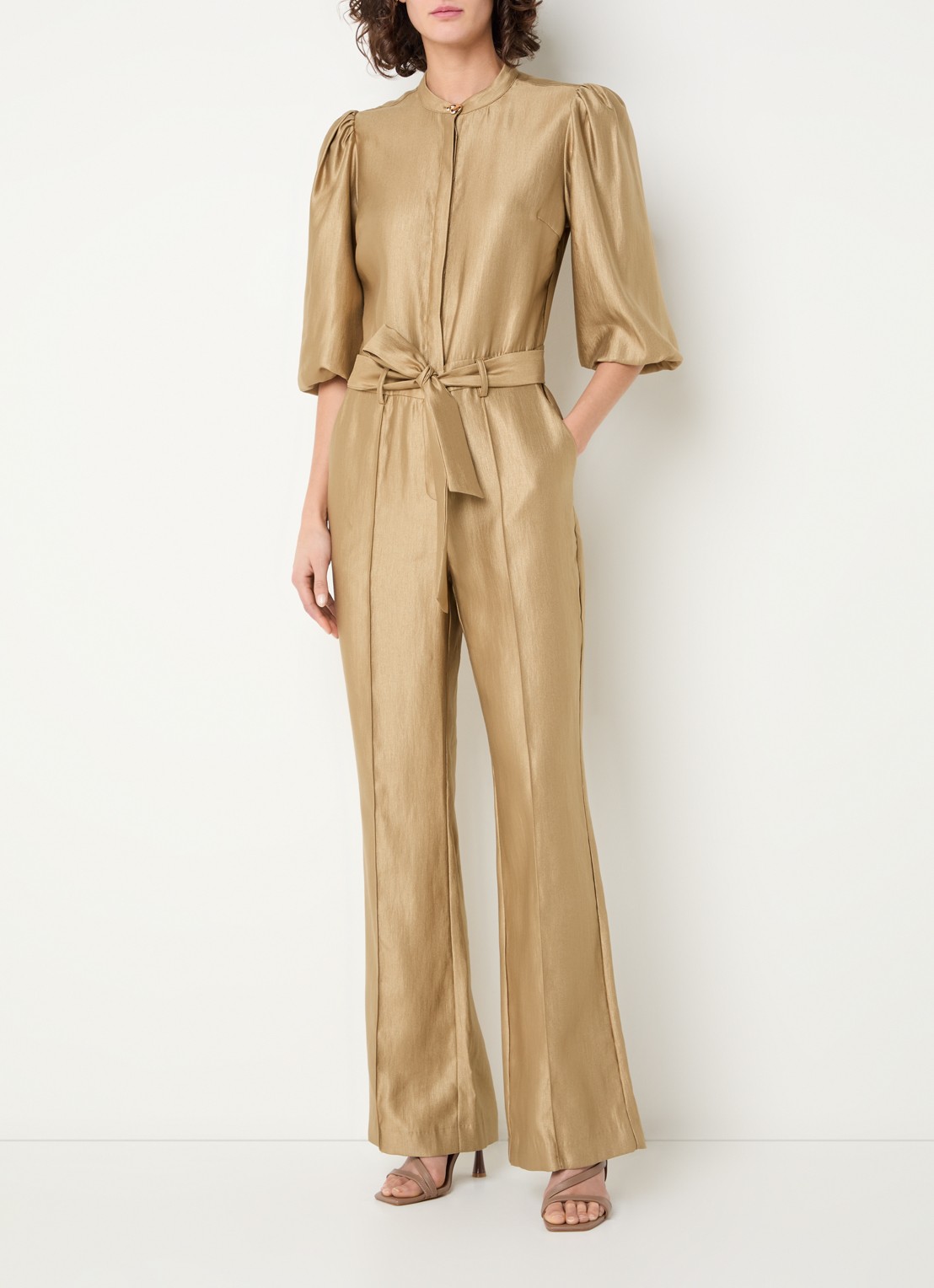 Aaiko Katy straight fit jumpsuit met strikceintuur - detail 3 lichtbruin
