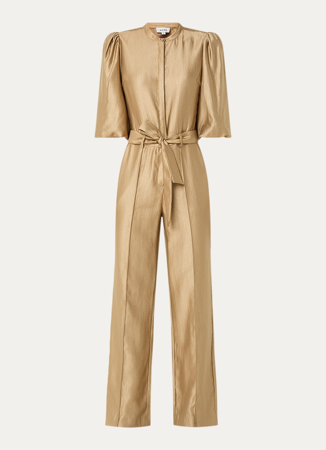 Aaiko Katy straight fit jumpsuit met strikceintuur - voorkant lichtbruin