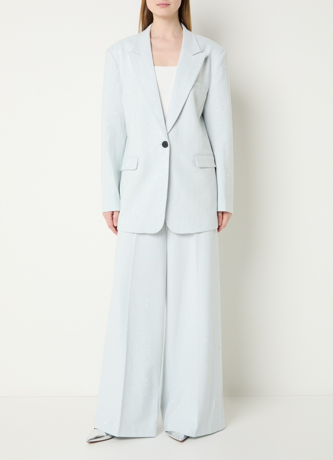 Aaiko Kendal blazer met glitter en klepzakken - voorkant 3 lichtblauw