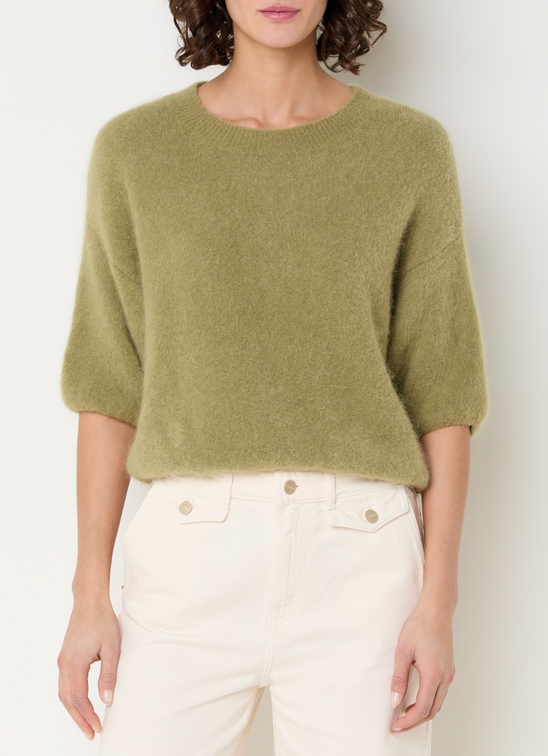 Aaiko Lani fijngebreide top in alpaca wolblend - detail 2 khaki