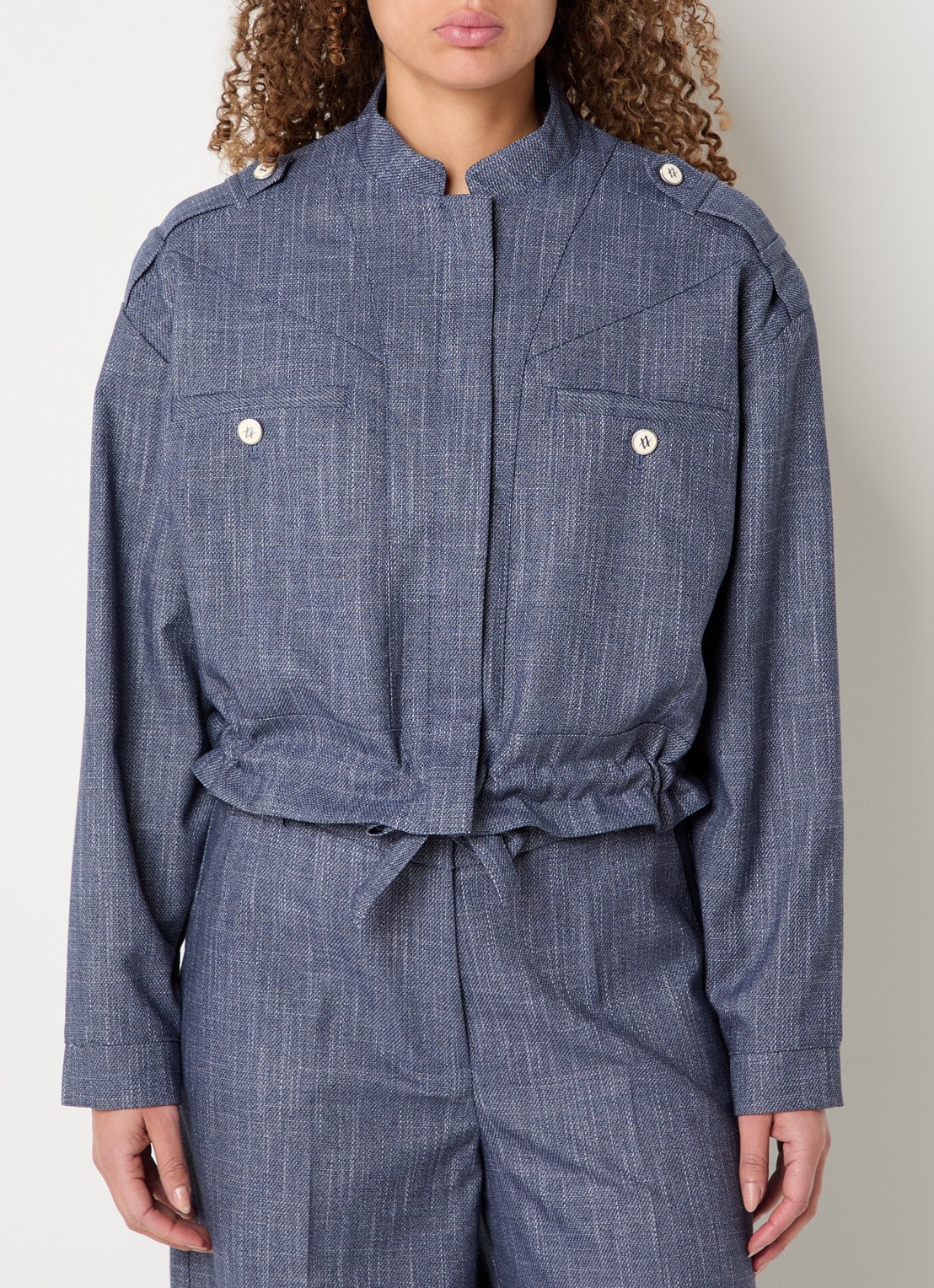 Aaiko Lauryn cropped jack met paspelzakken - detail 4 donkerblauw