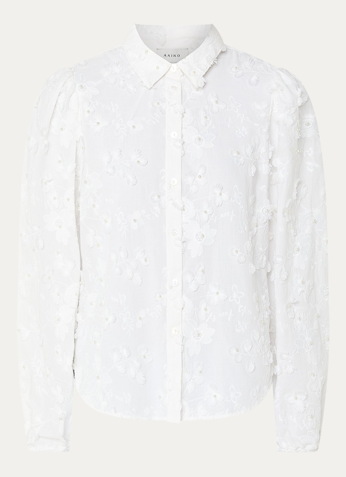 Aaiko Lien blouse met bloemborduring - voorkant 2 gebroken wit