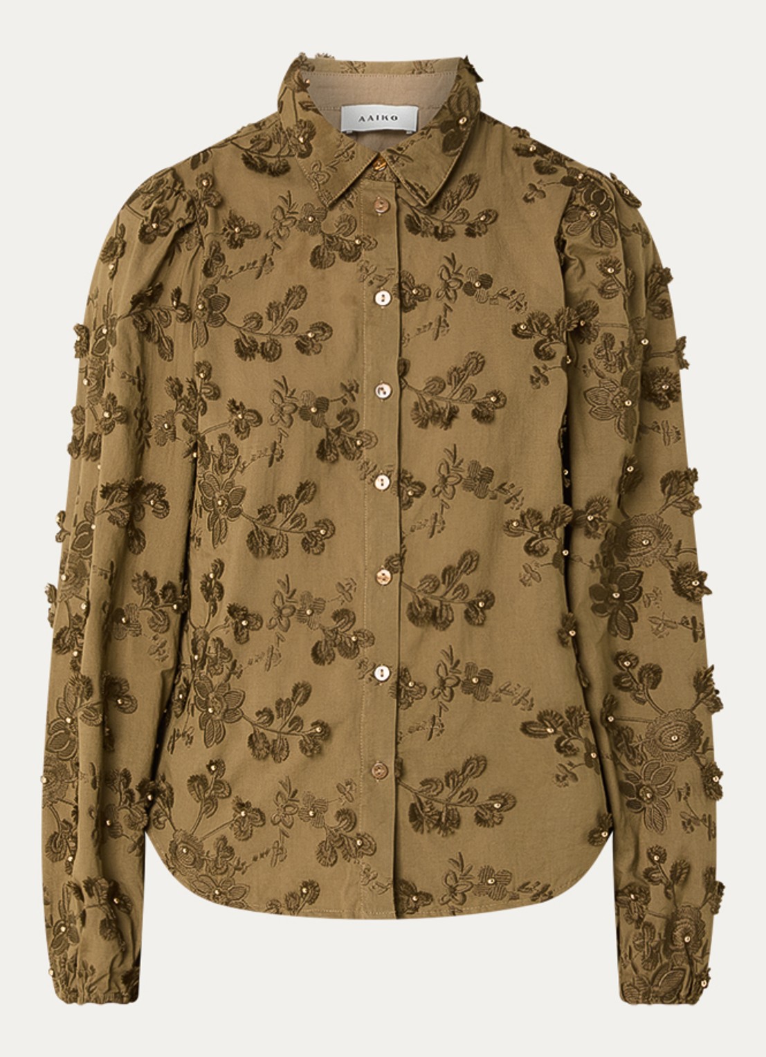 Aaiko Lien blouse met bloemborduring - voorkant 2 mosgroen