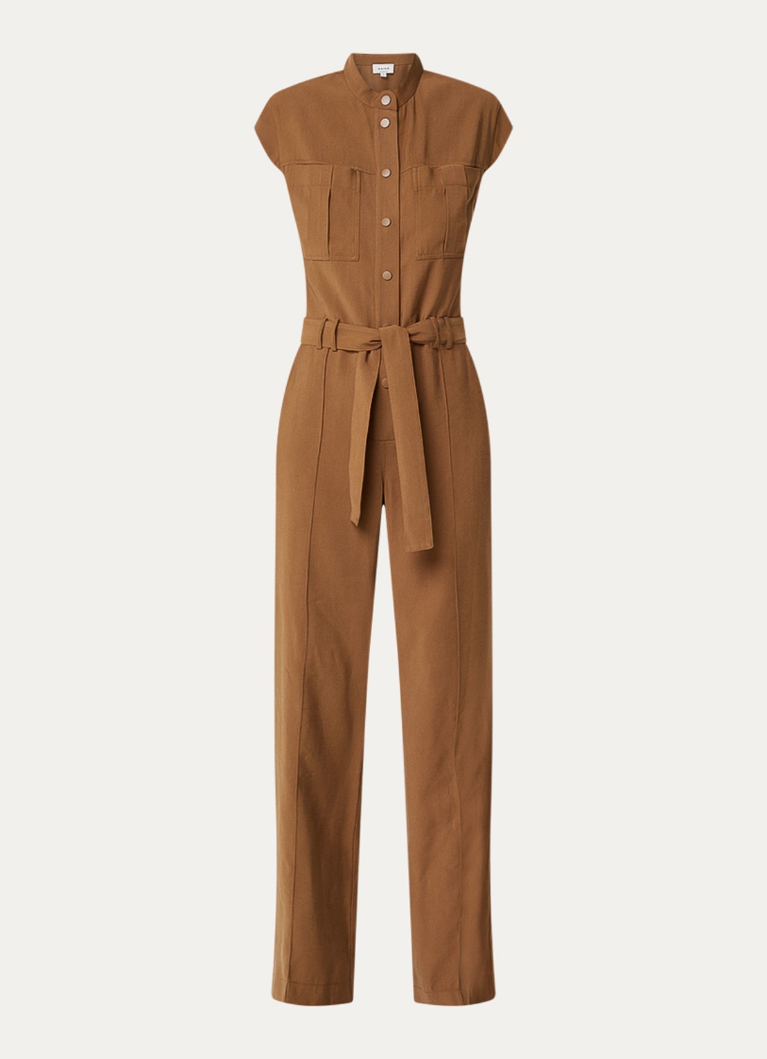 Aaiko Lisanna flared jumpsuit met strikceintuur - voorkant 2 cognac