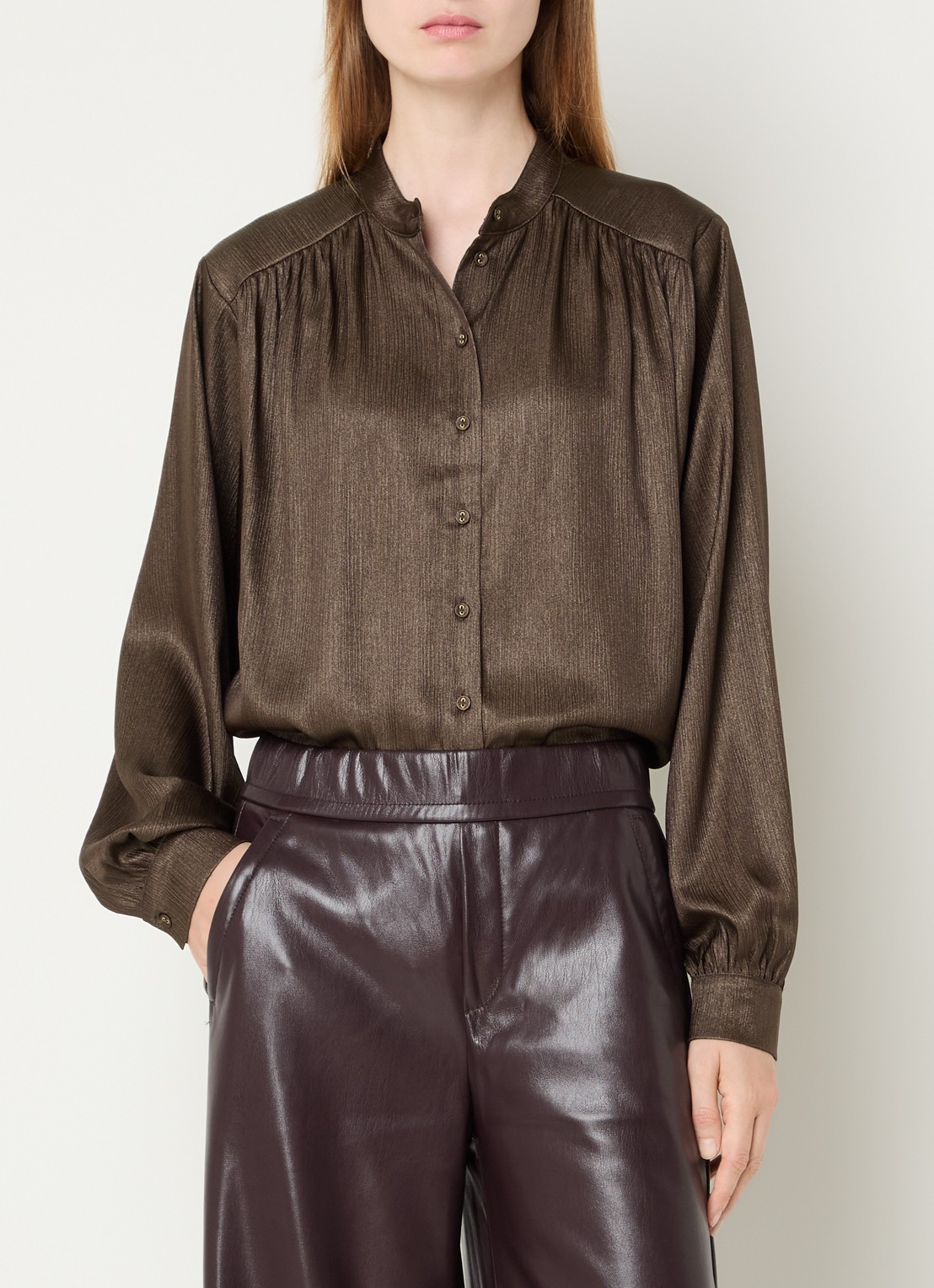 Aaiko Liv blouse met plooidetail - detail 4 donkerbruin