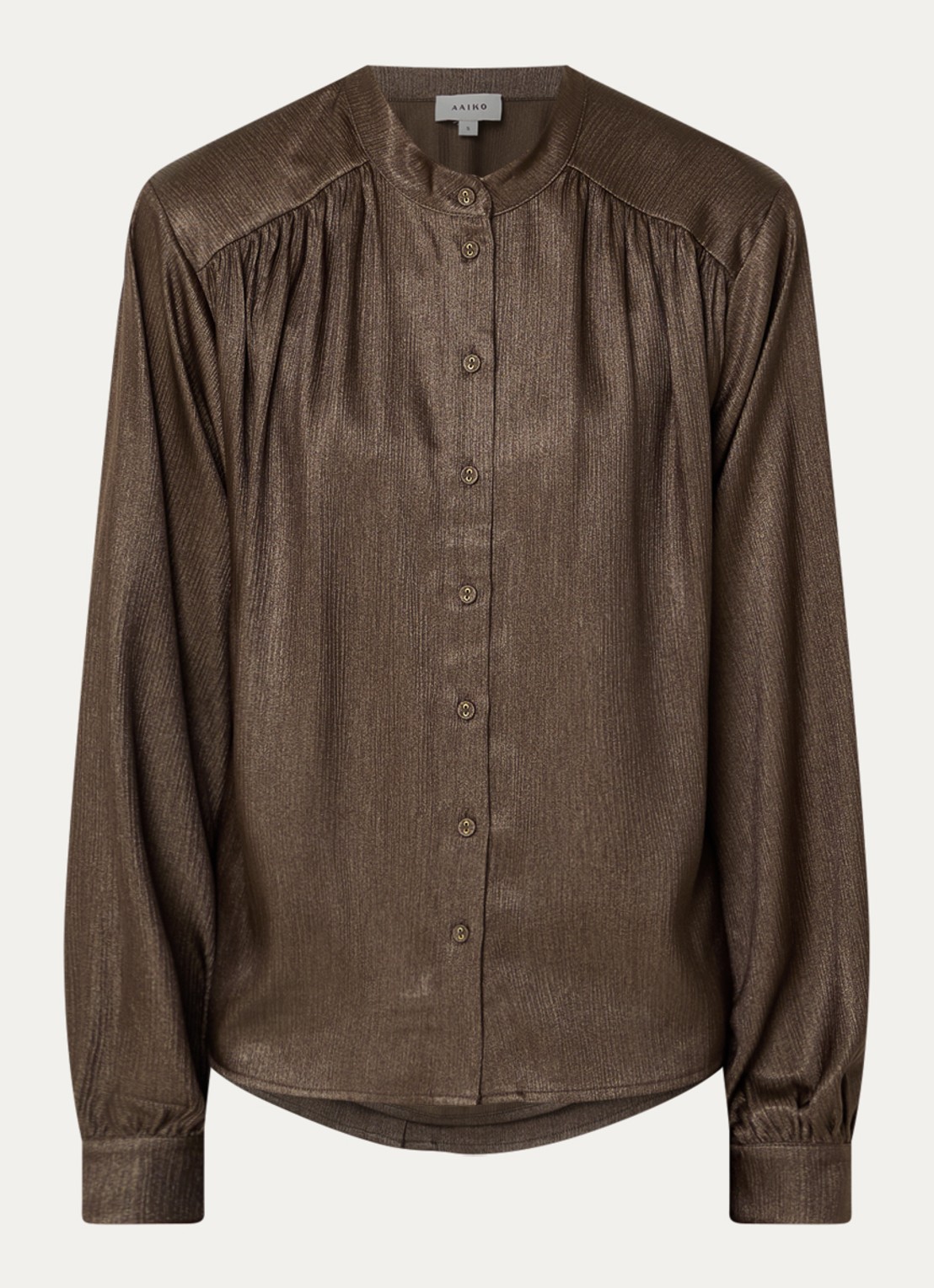 Aaiko Liv blouse met plooidetail - voorkant donkerbruin