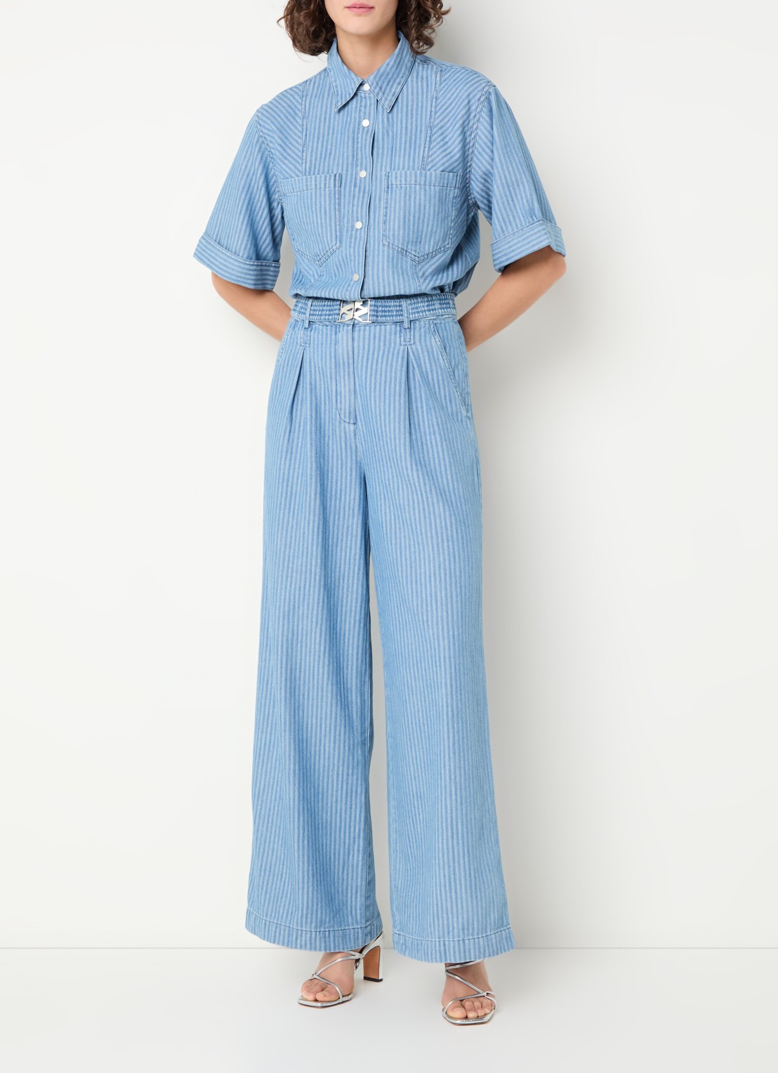 Aaiko Lotty high waist wide leg jeans met medium wassing - voorkant 4 indigo
